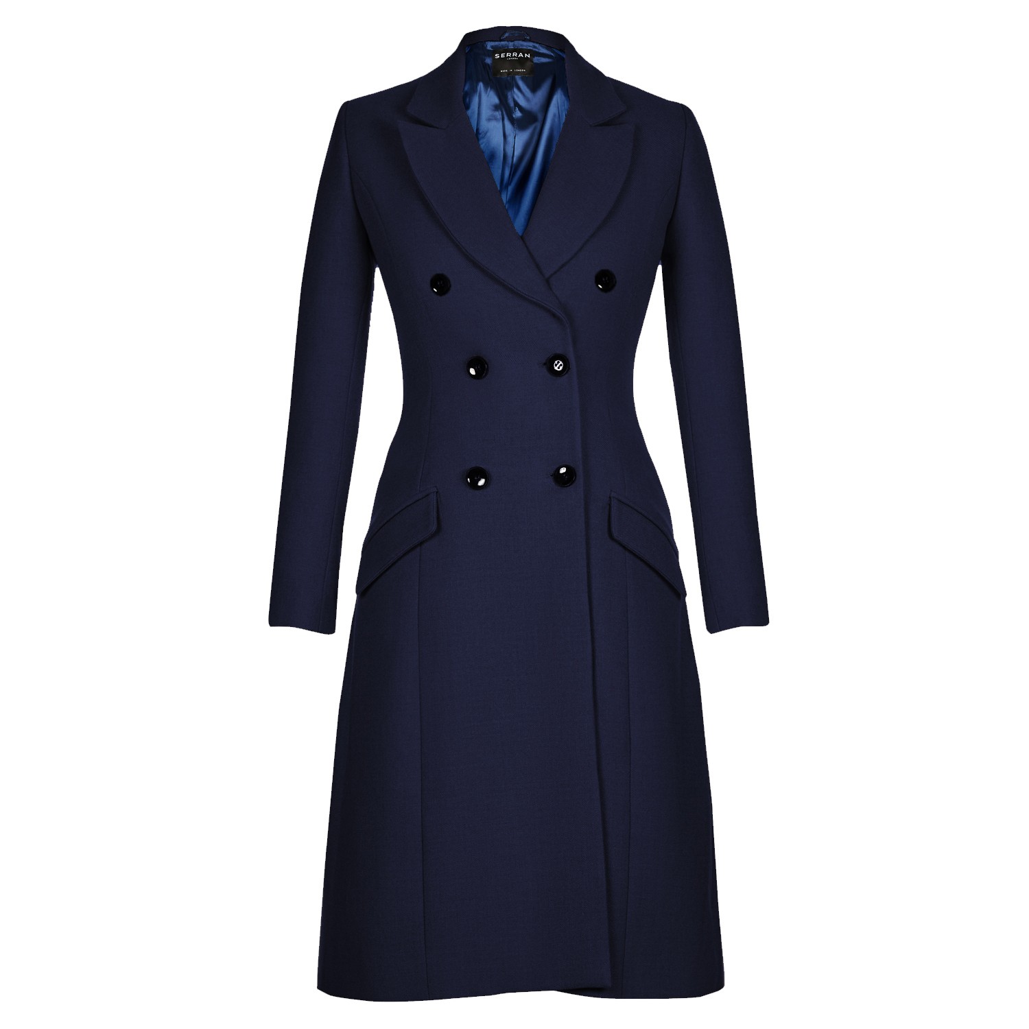 Women’s Blue Classic Double-Breasted Coat - Navy Large Serran London