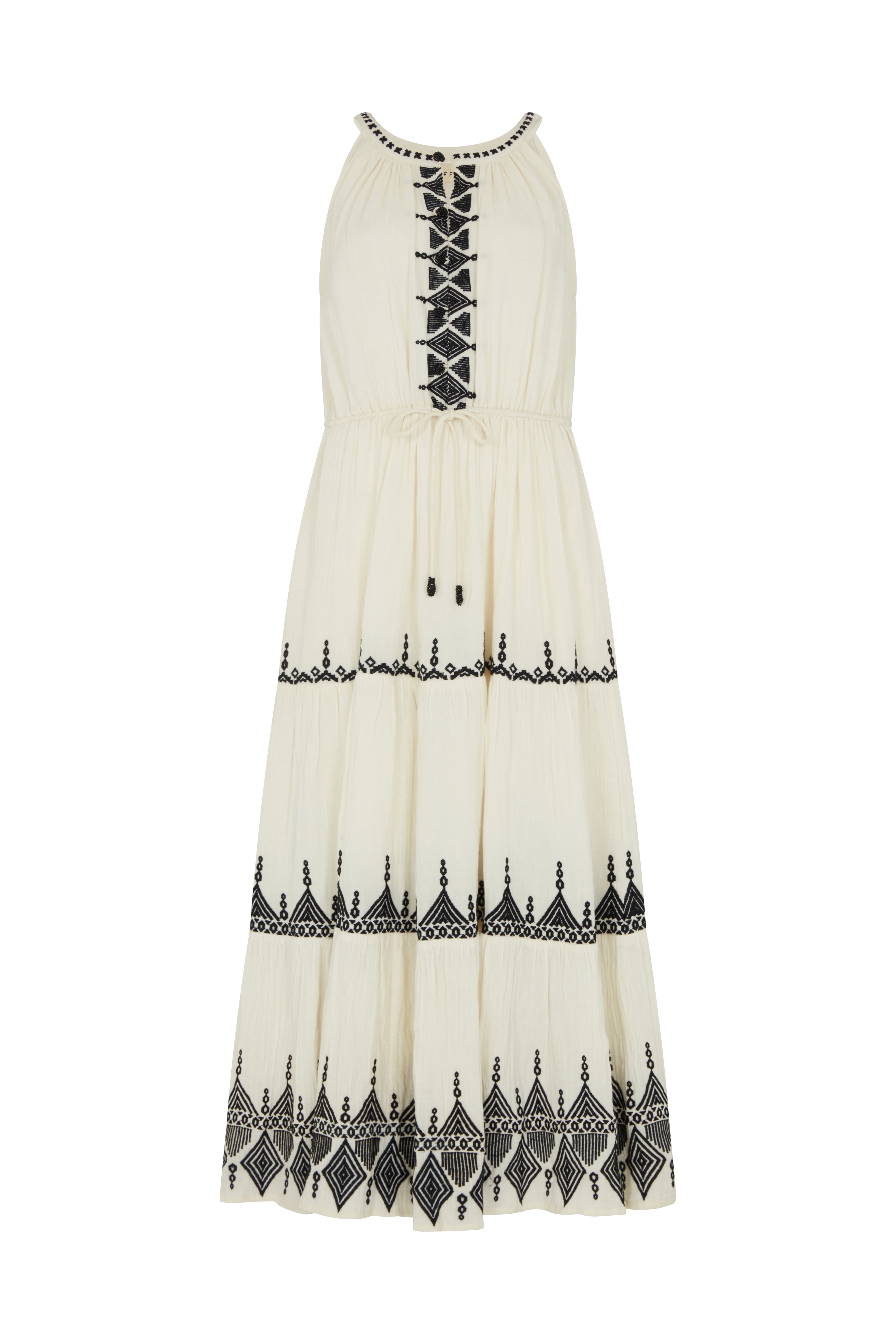 Raffya Women's Neutrals / White Mia Embroidered Maxi Dress