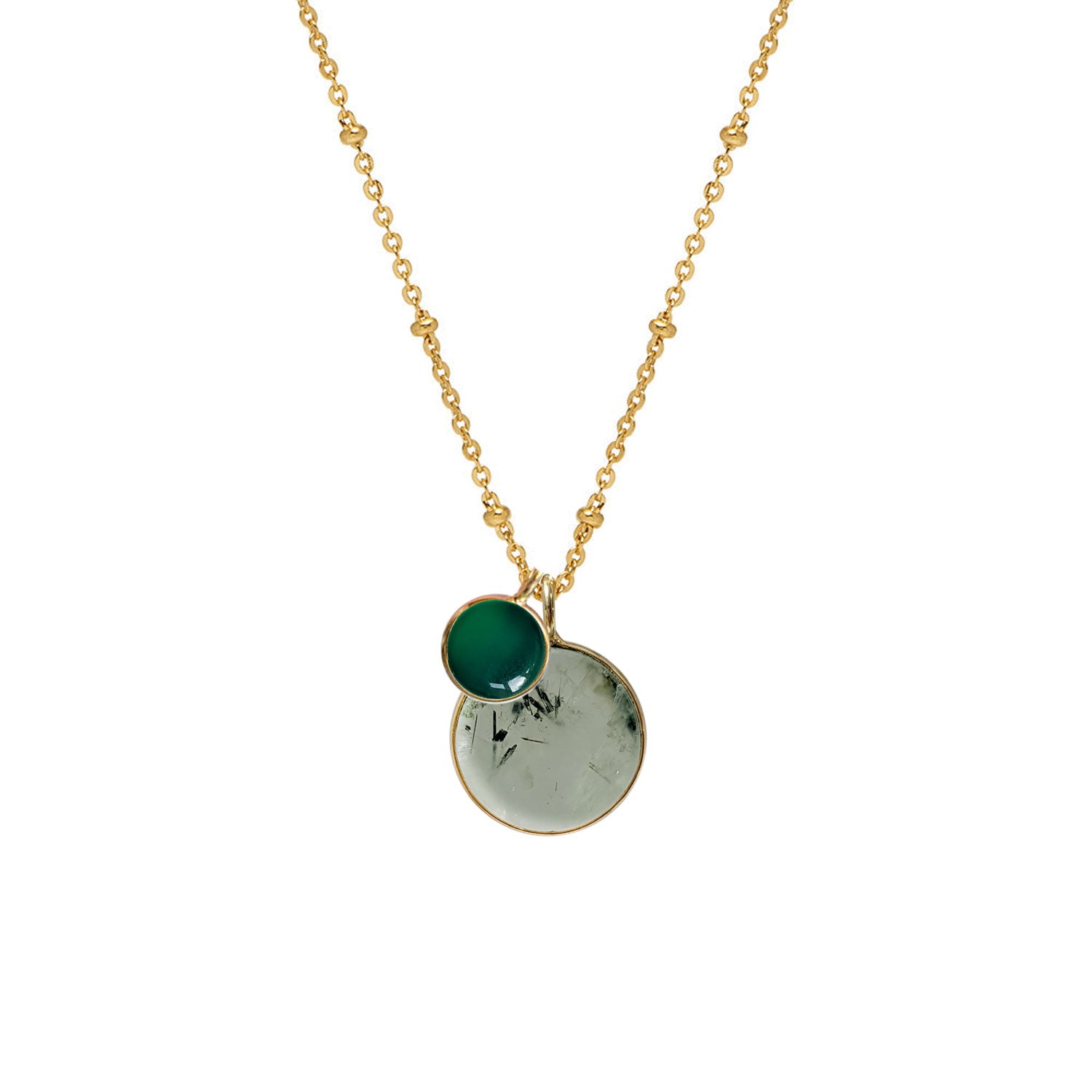 Mirabelle Jewellery Women's Duo Green Dreams Pendant On Long Satellite Chain In Burgundy