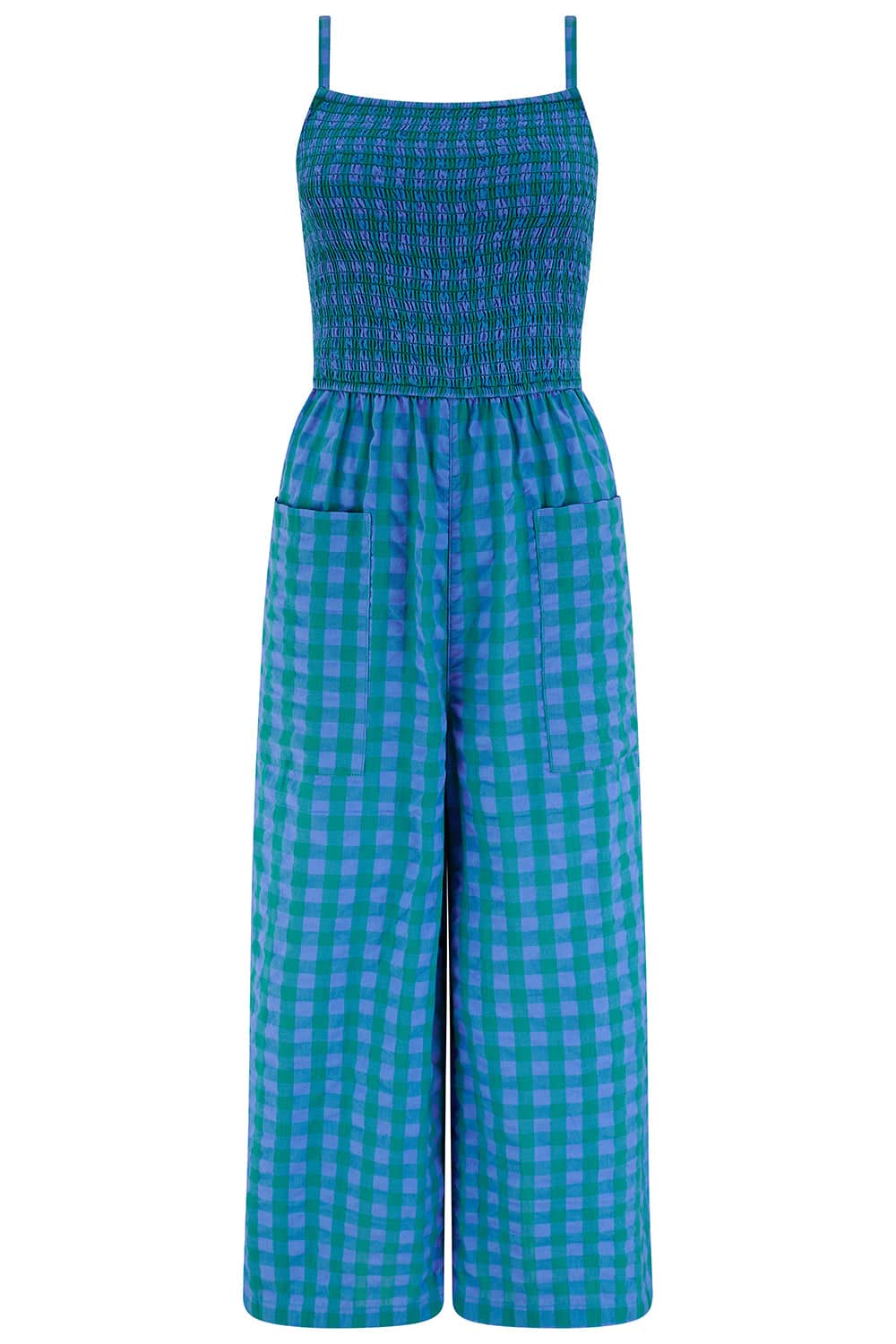 Annabeth Jumpsuit Blue & Green, Peacock Check | Sugarhill Brighton