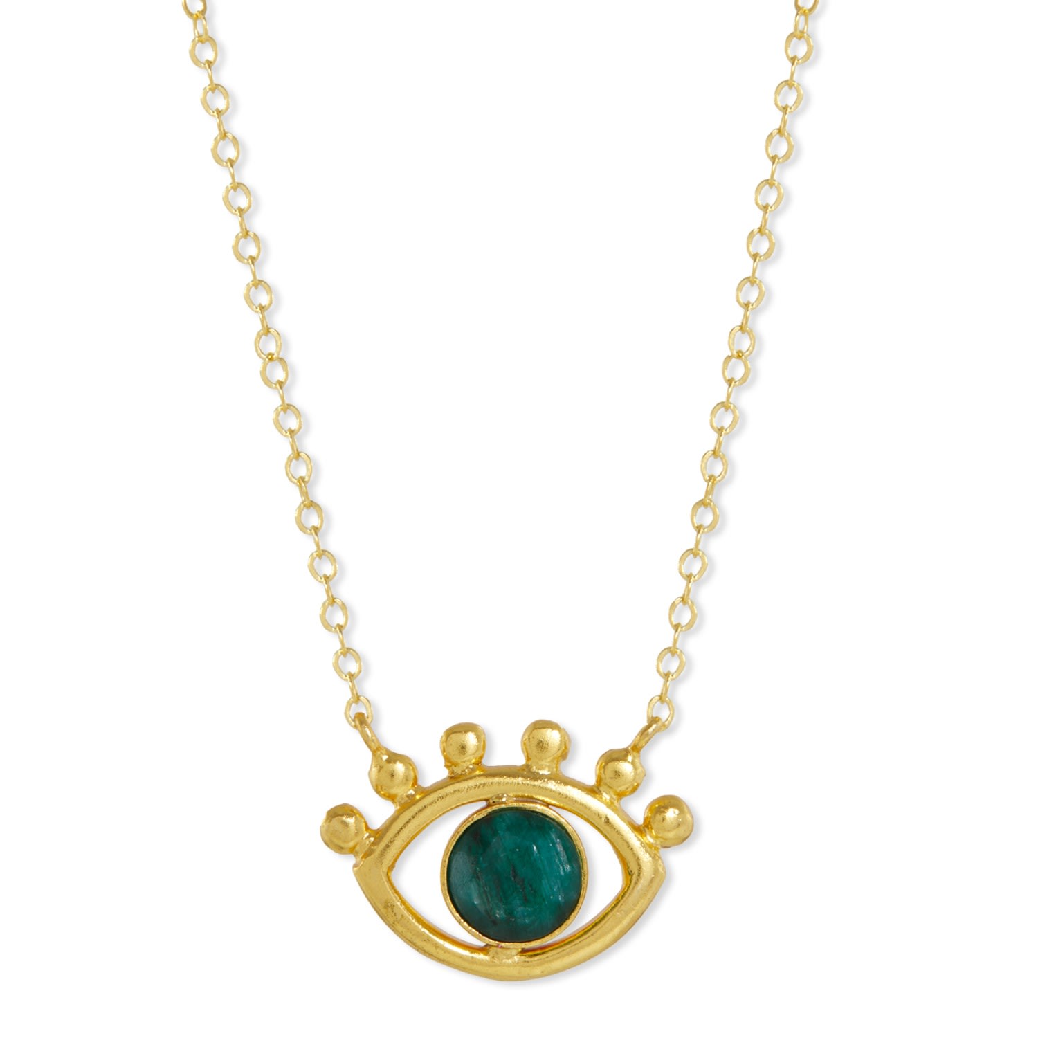 Ottoman Hands Women's Green Esana Evil Eye Emerald Pendant Necklace