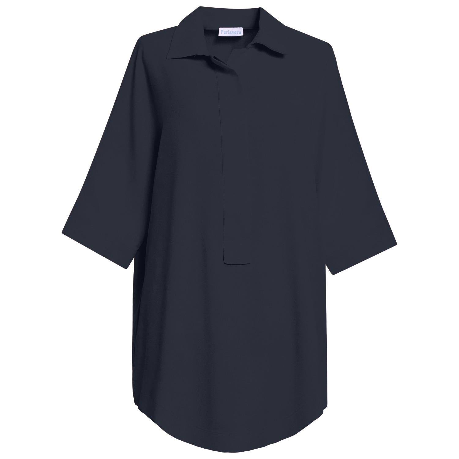 Perlavera Women's Black Pinoly Navy Hidden Placket Three Quarter Sleeve Tunic In Black
