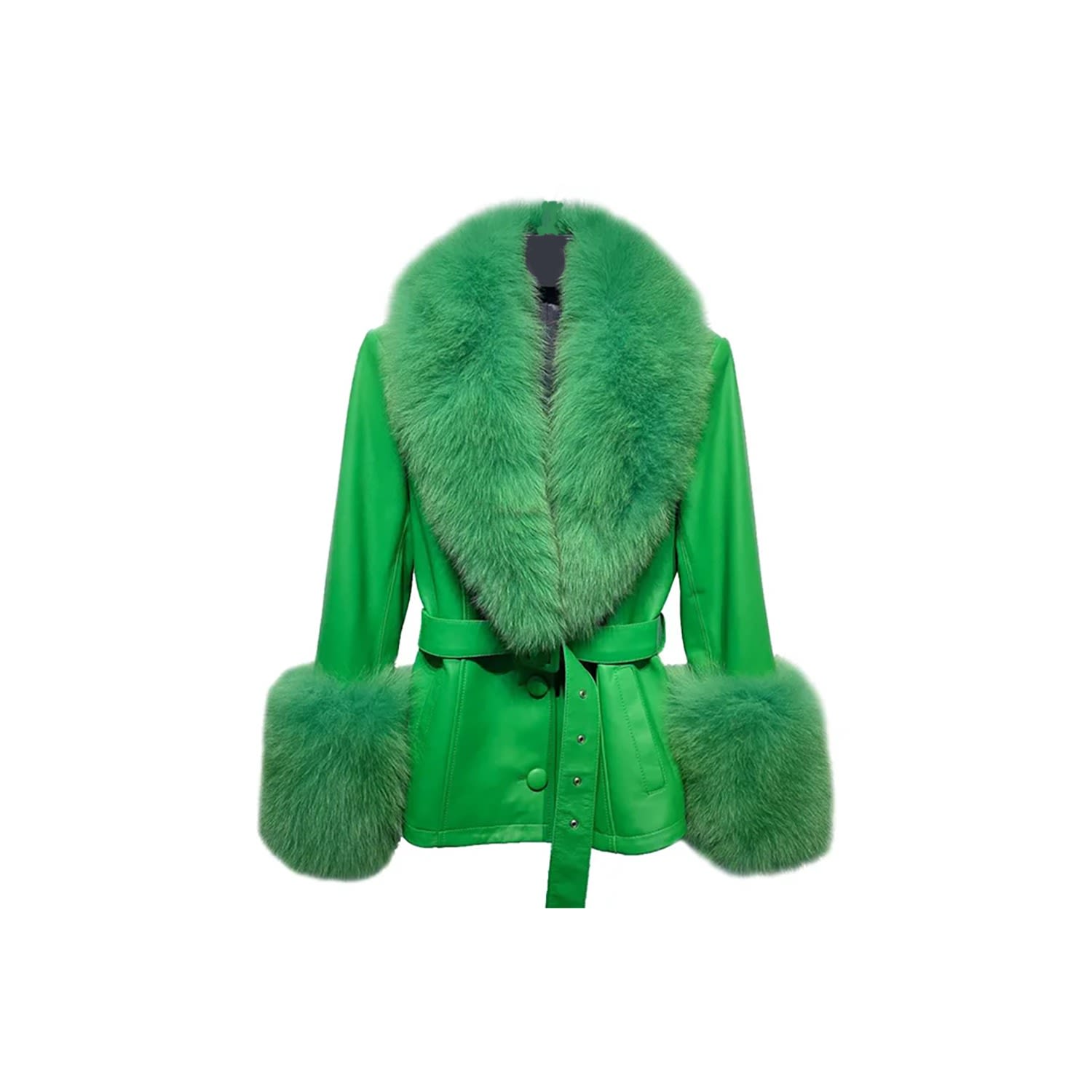 Madeleine Simon Studio Women's Green Sheepskin Leather Jacket With Fur Poufs In Green