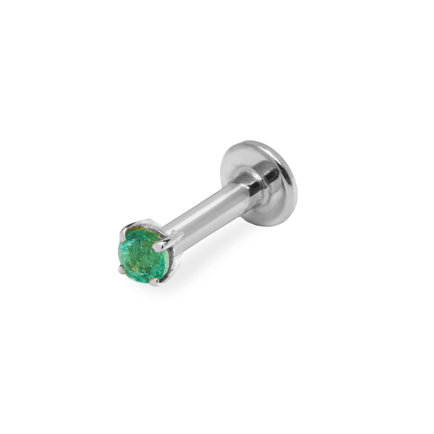 Zohreh V. Jewellery Women's Green Mini Emerald Solitaire Flat Back Earring 14k White Gold In Green