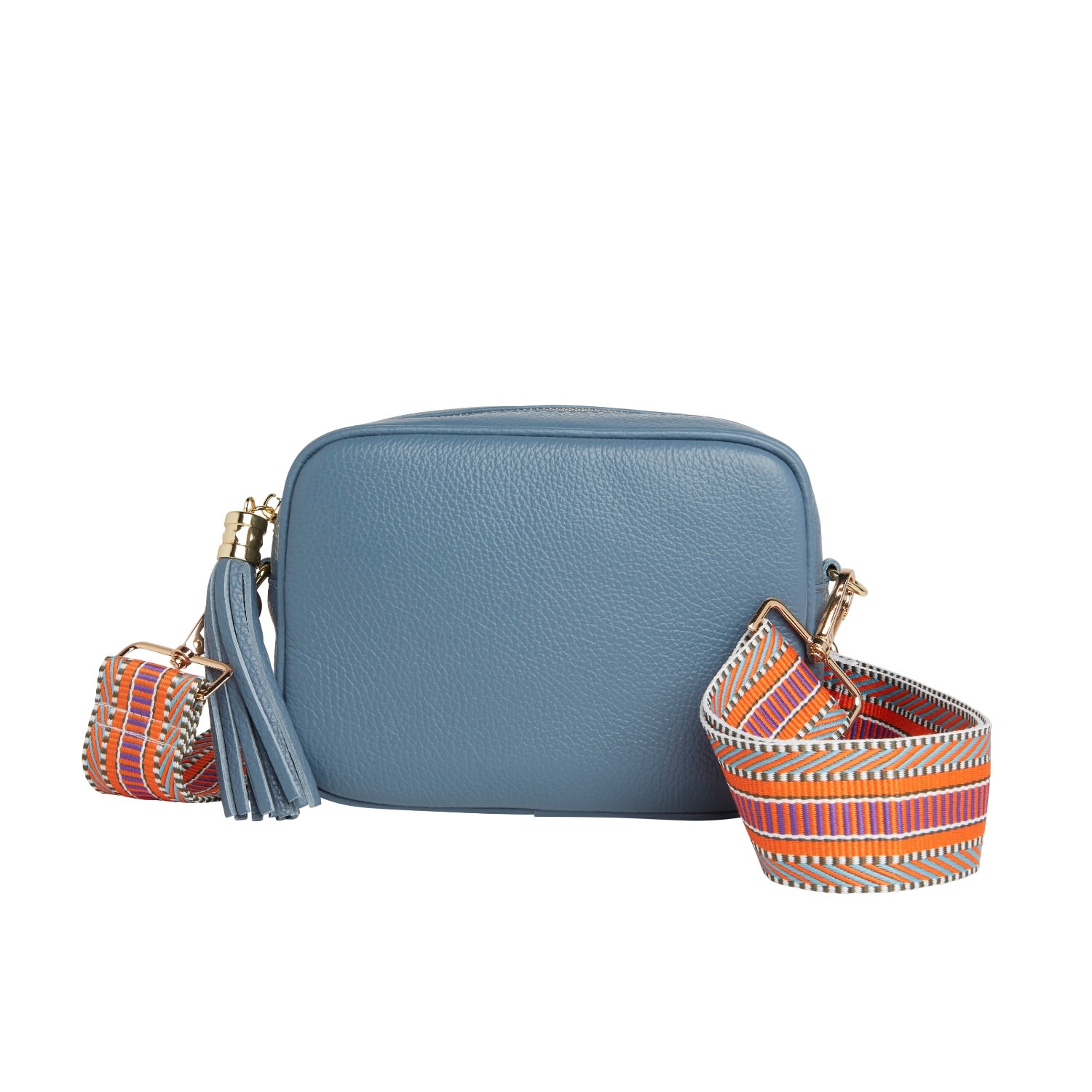 Betsy & Floss Women's Blue Verona Crossbody Tassel Denim Bag With Orange Aztec Strap In Blue