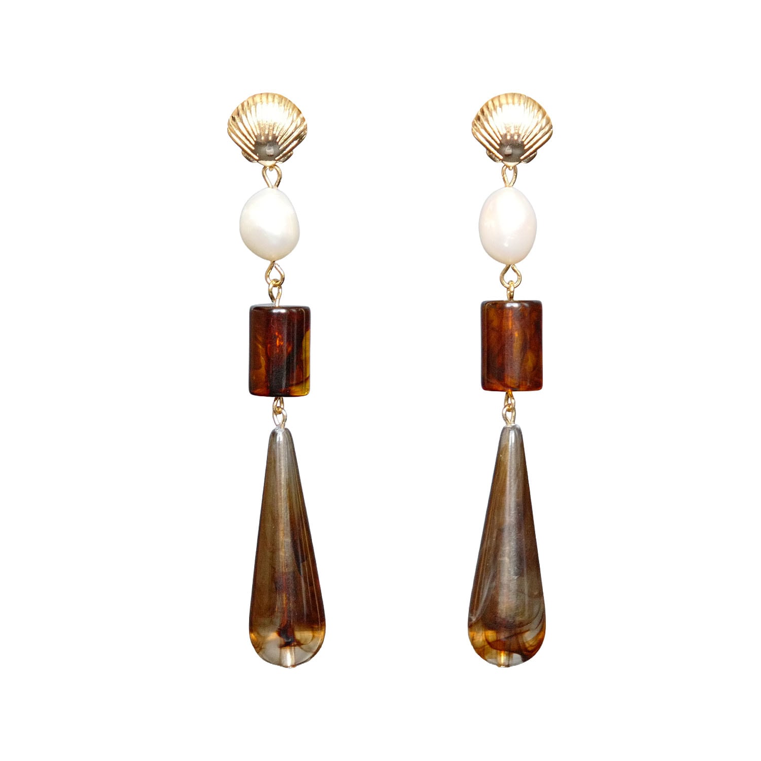 Malolo Jewelry Women's Brown / Gold / White Ocean Dream Earrings Brown In Multi