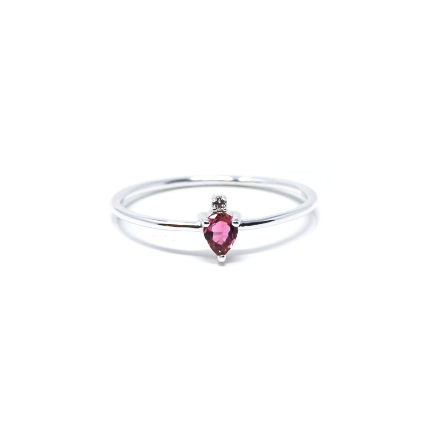 Nasi Silver Women's Pear Atarah Ring- Pink Tourmaline & White Topaz, Silver In Metallic