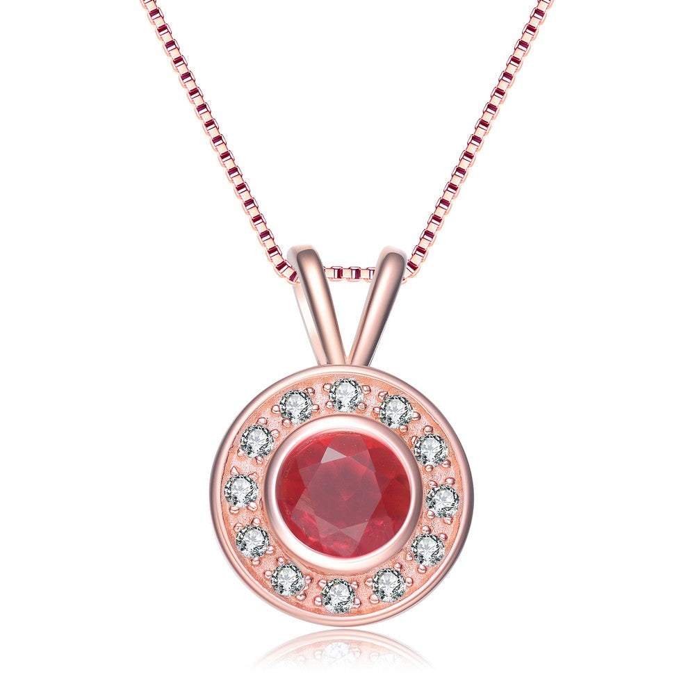 Women’s Red / White / Rose Gold White And Red Cubic Zirconia Rose Gold Plated Sterling Silver Pendant Genevive Jewelry