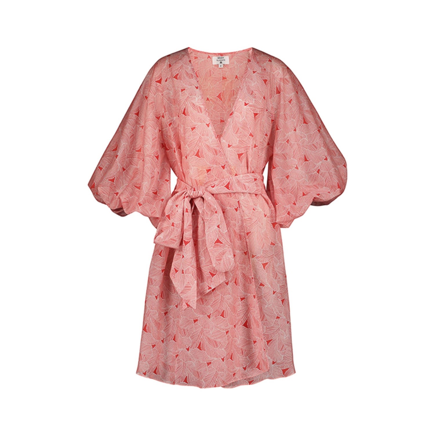 Azzalia Women's Printed Leaves Voile Beach Cover-up With Puff Sleeves In Red In Red