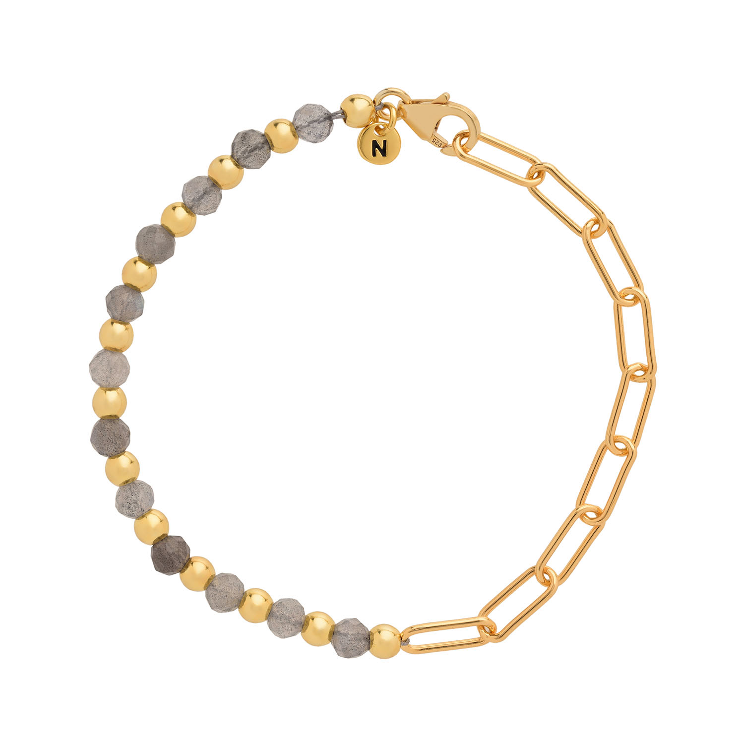 Nellou Jewellery Women's Grey / Gold Labradorite Gem Shine Bracelet Gold Plated Sterling Silver