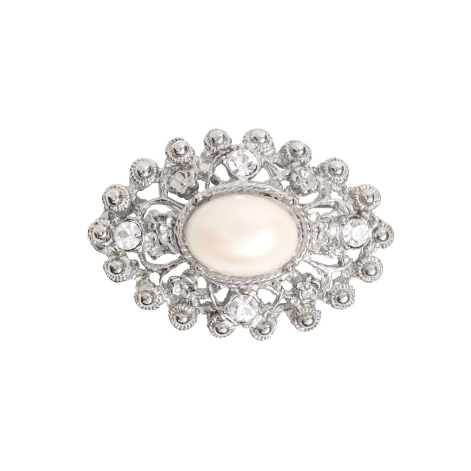 Women&rsquo;s Silver Plated Pearl Oval Brooch | Caramel Vintage Jewellery