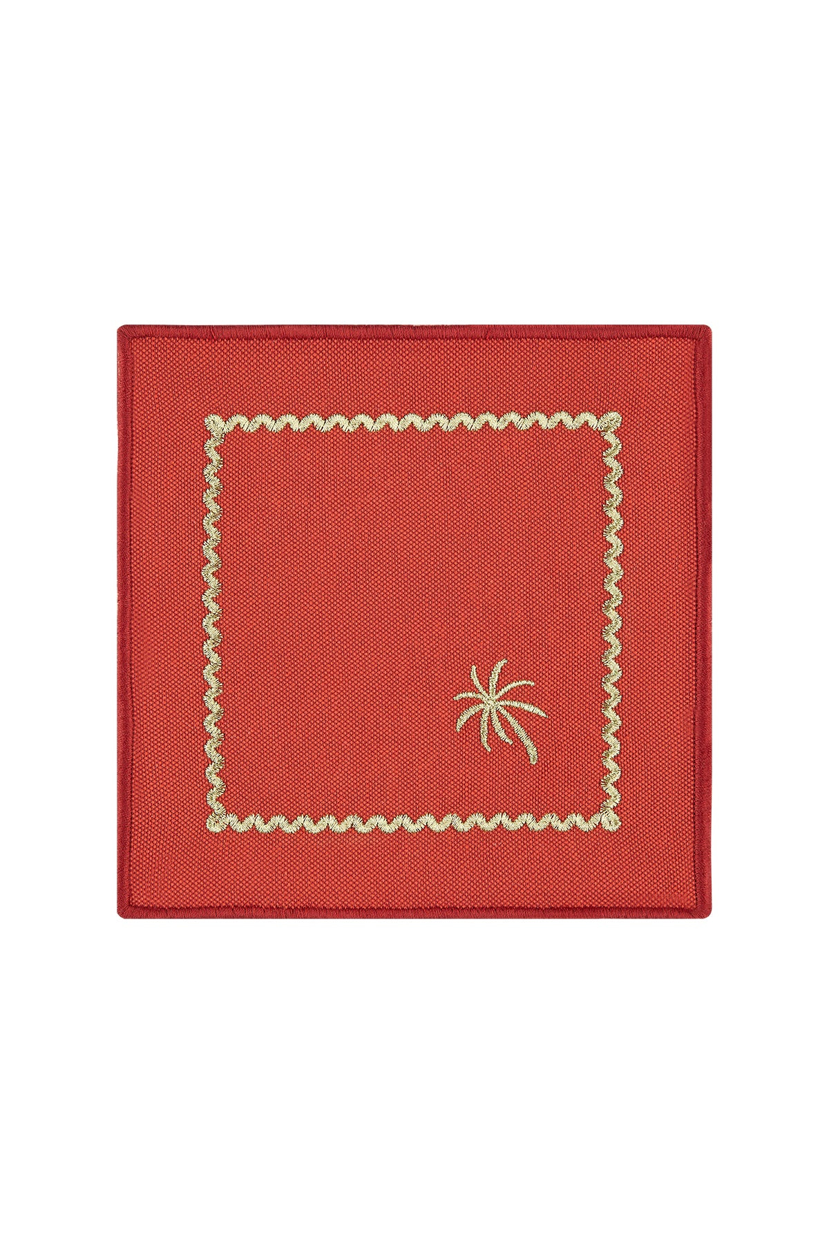 Roumélie Orientale Brick Red Embroidered Cocktail Napkin Set Of Four - “ Brick Red Palm Charm” In Red