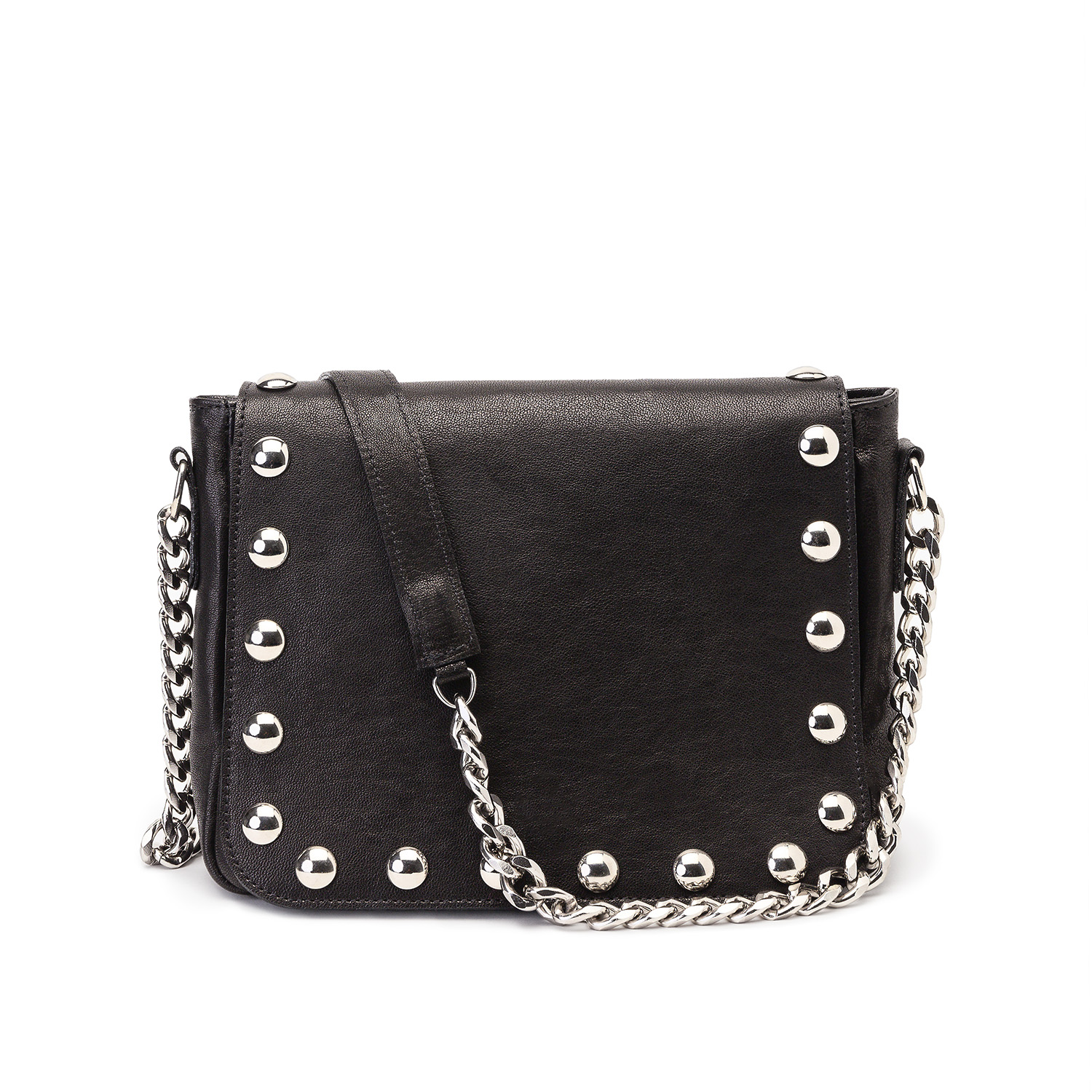 Black Leather Studded Crossbody Bag JUAN-JO Wolf Badger - Main Image