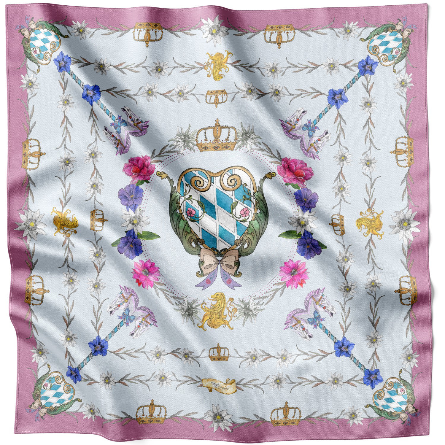 Women’s The Mystical Edelweiss Silk Scarf - Blue Katchmagic London X Lamberty Munich