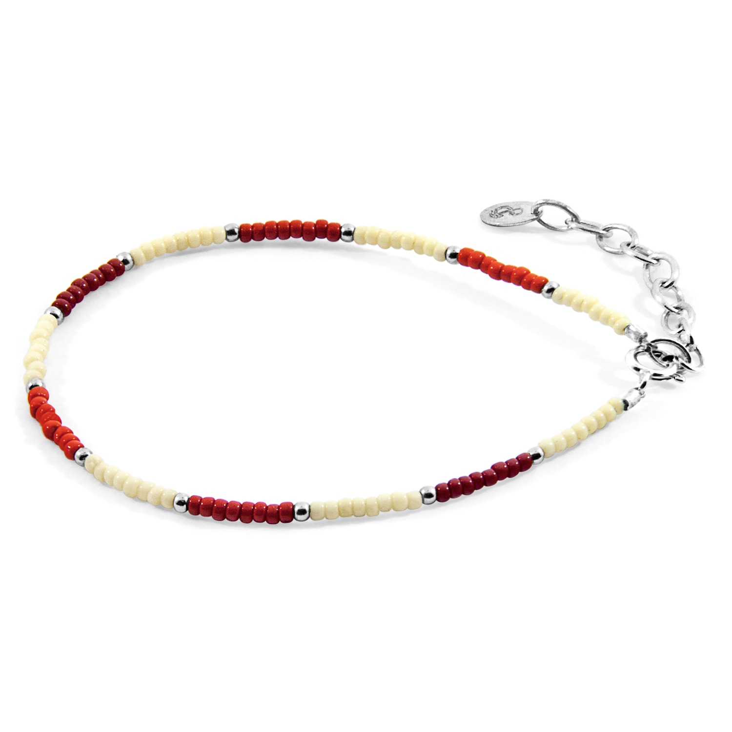 Anchor & Crew Women's Red / Silver Red - Off White Zoey Silver & Miyoko Glass Bracelet In Multi