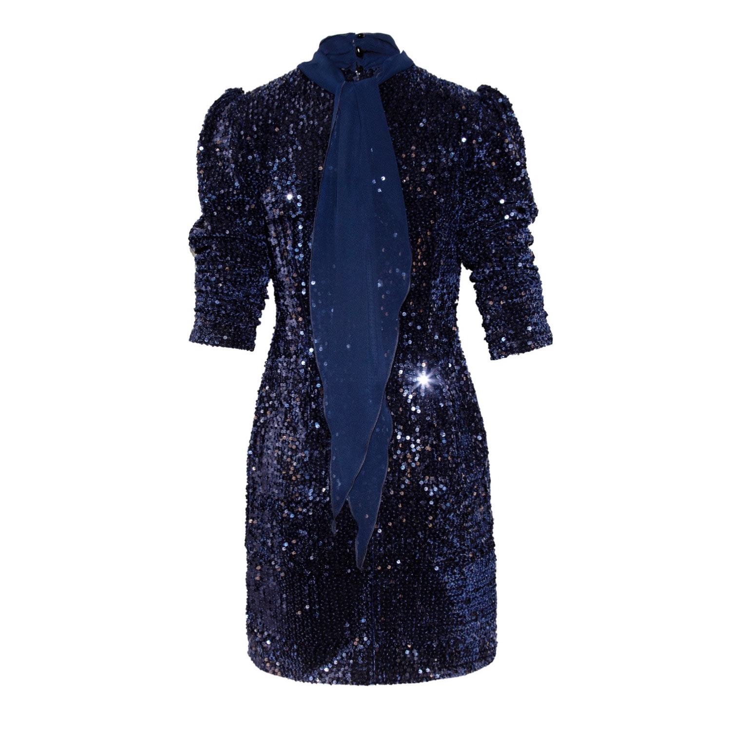 Otthie Women's Velvet Sequin Cocktail Mini Dress With Sash Navy Blue In Blue