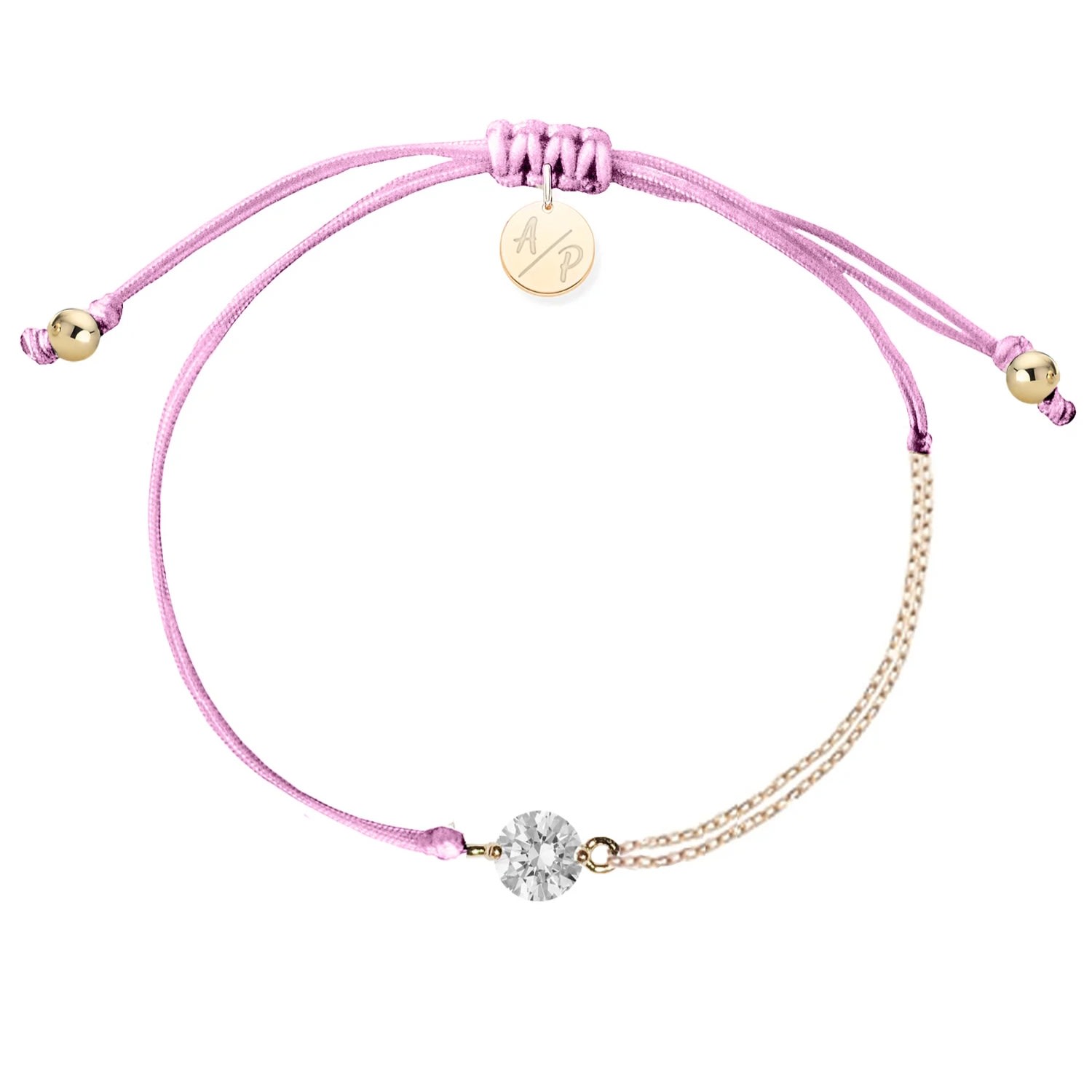 Adriana Pappas Designs Women's Pink Cz Solitaire Bracelet On Colored Cord - Orchid In Pink