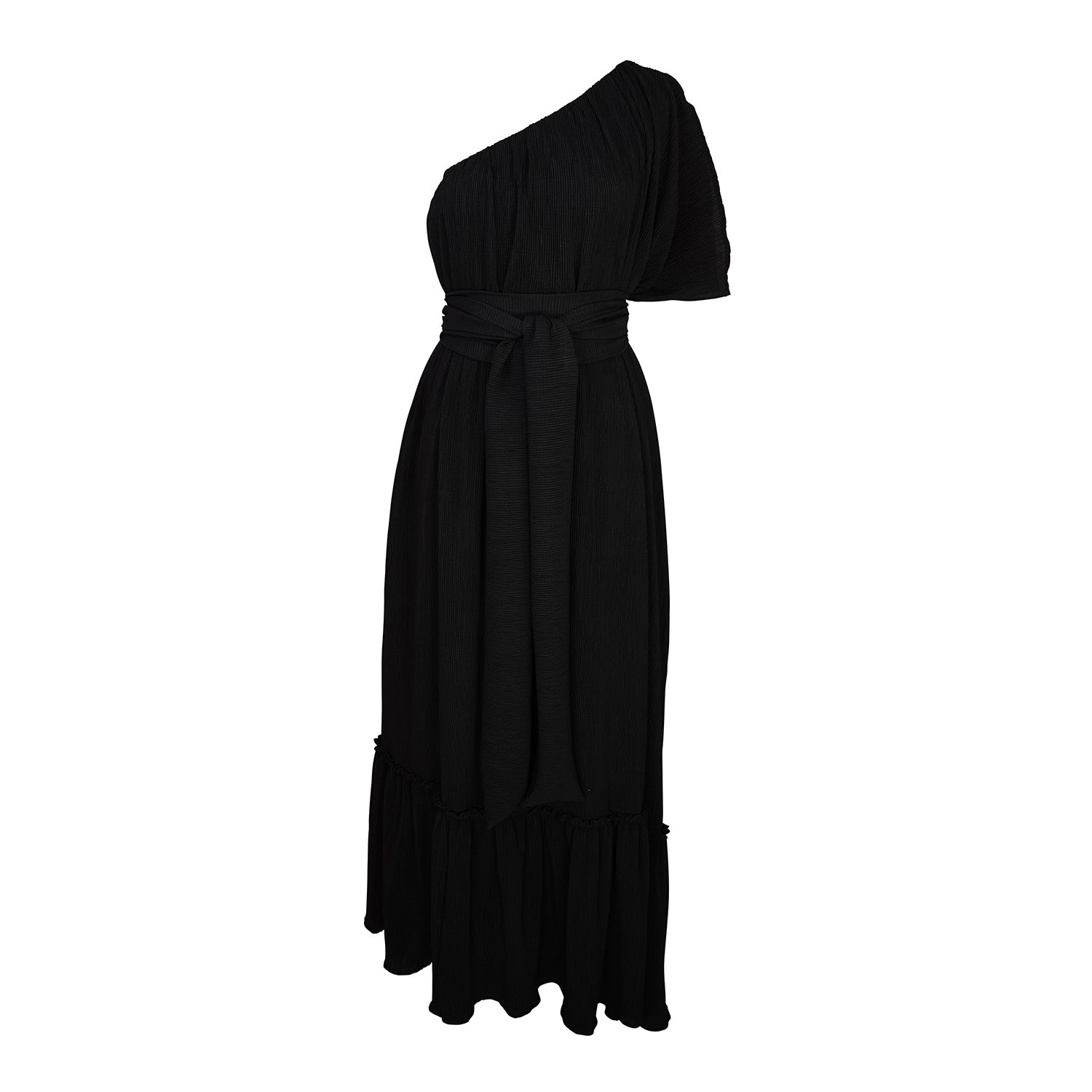 JENNAFER GRACE WOMEN'S BLACK DIAMOND PLEATED ONE-SHOULDER MAXI DRESS
