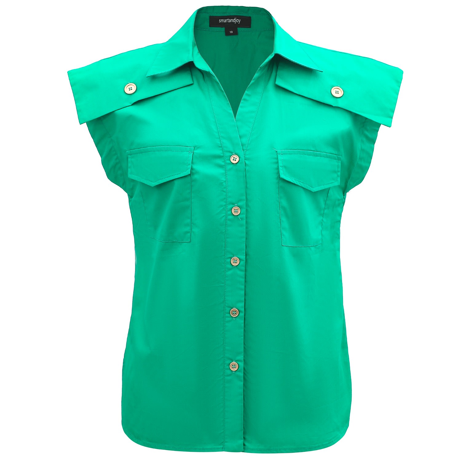 Smart And Joy Women's Sleeveless Shirt With Flaps On Shoulders - Green In Green