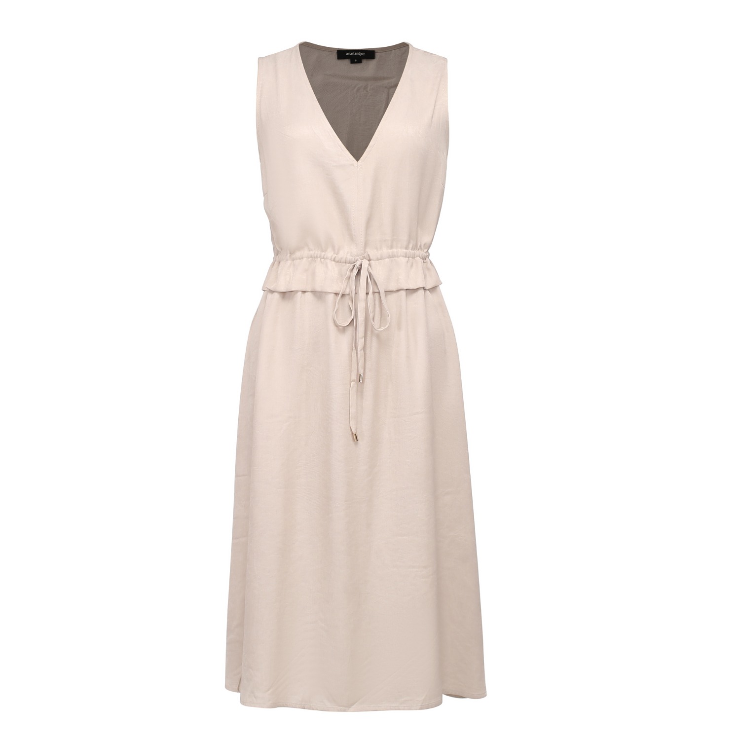 V-Neckline Adjustable Waist Midi Dress - Neutrals by Smart and Joy