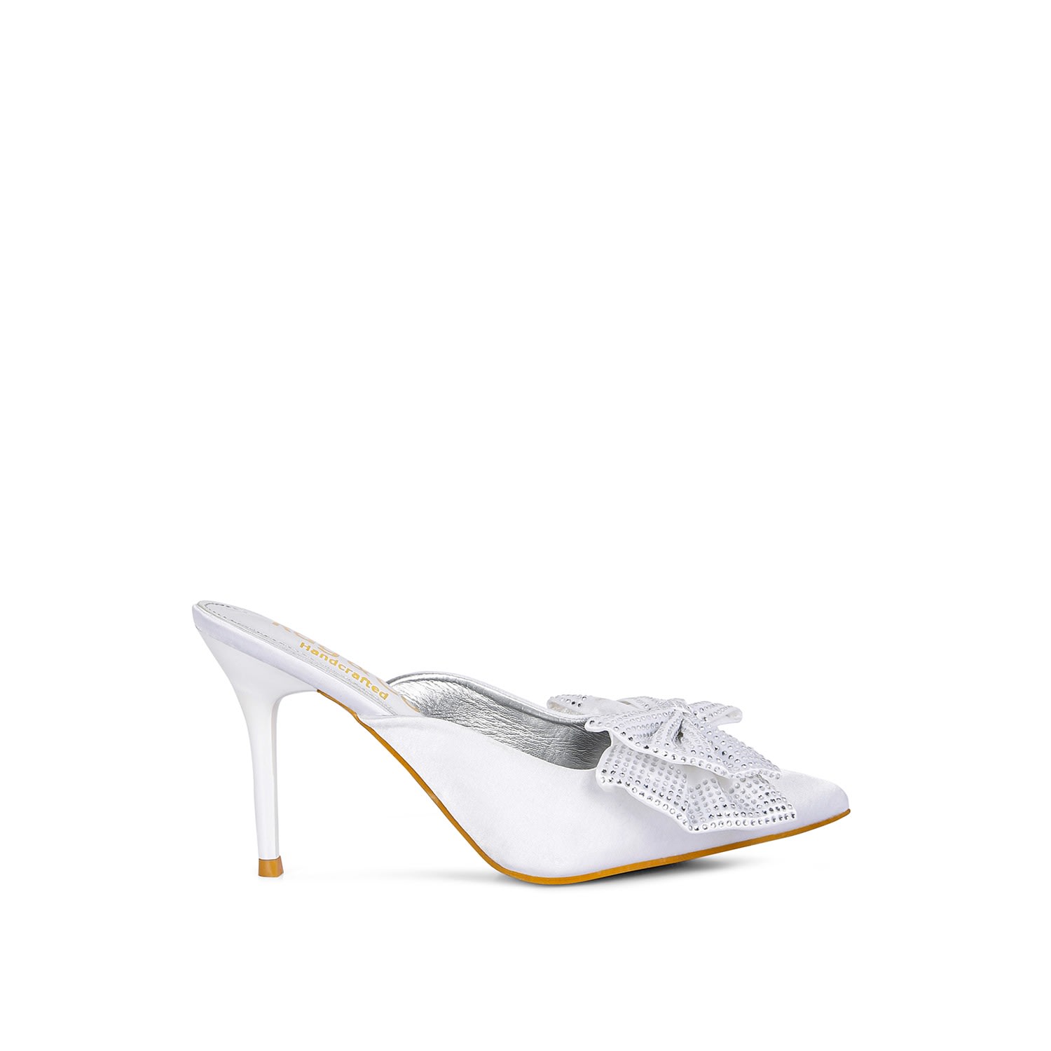 Rag & Co Elisda White Diamante Bow Heeled Mules In White