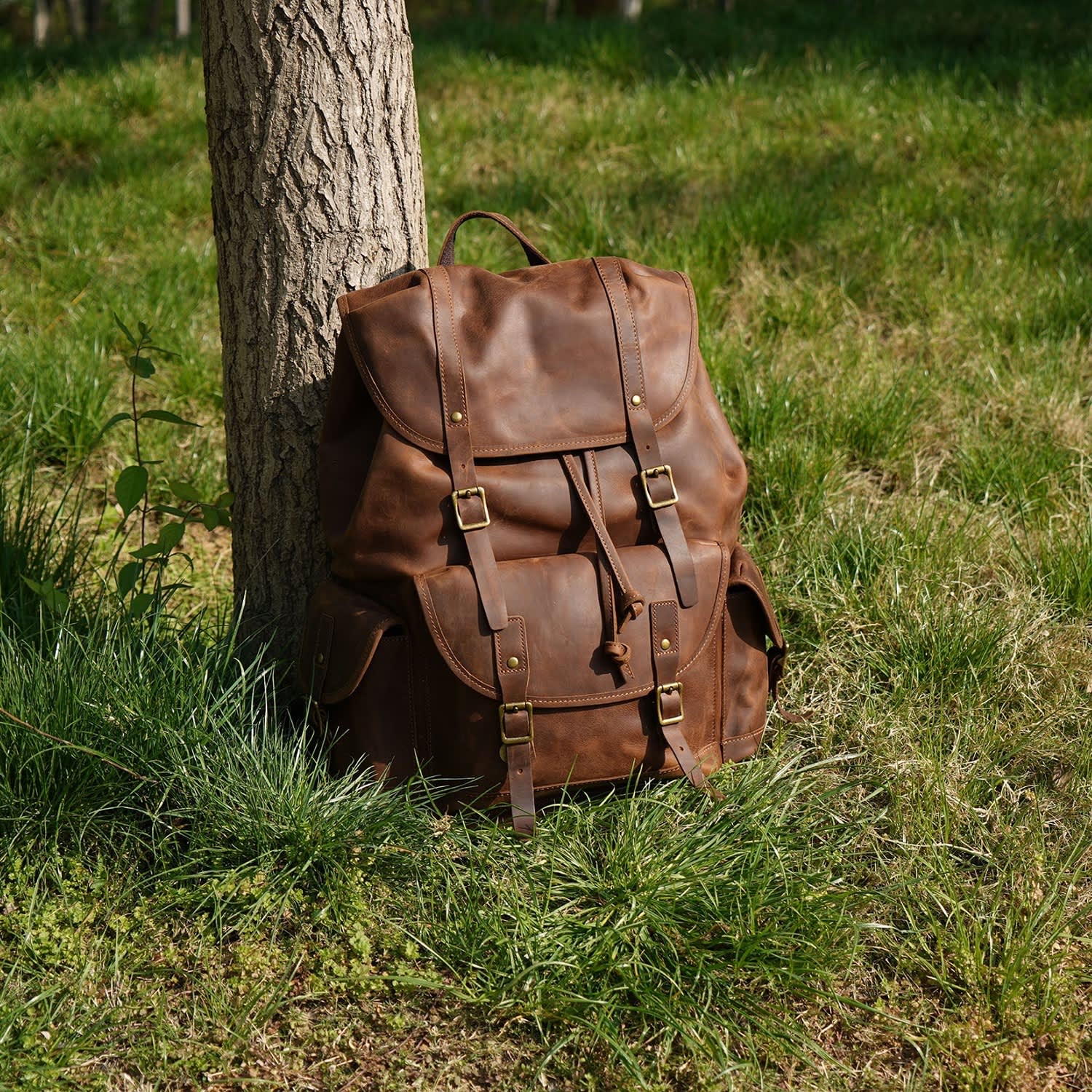 Military Style Leather Backpack, Touri