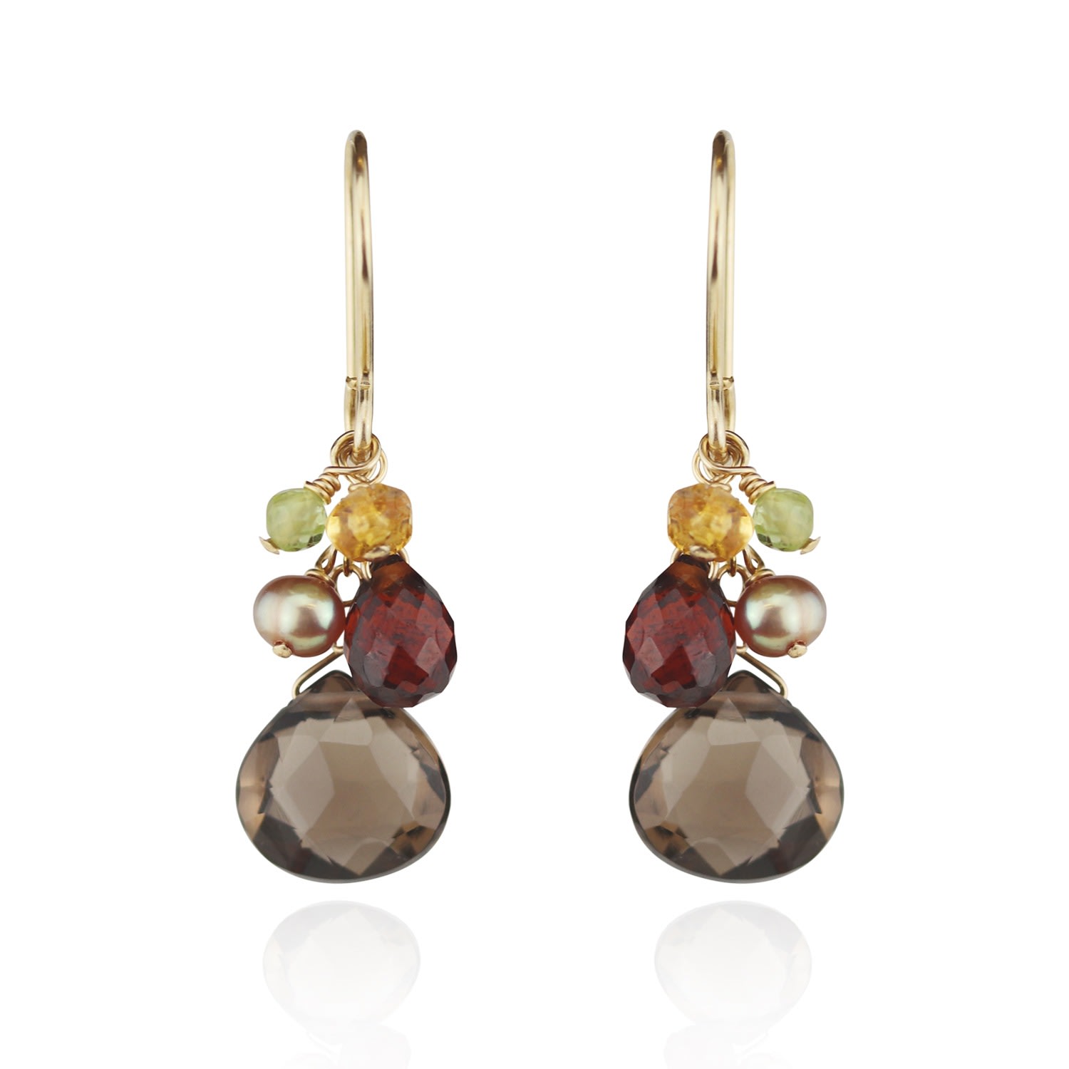 Mounir London Women's Gold / Brown Smoky Quartz Cluster Drop Earrings In Multi