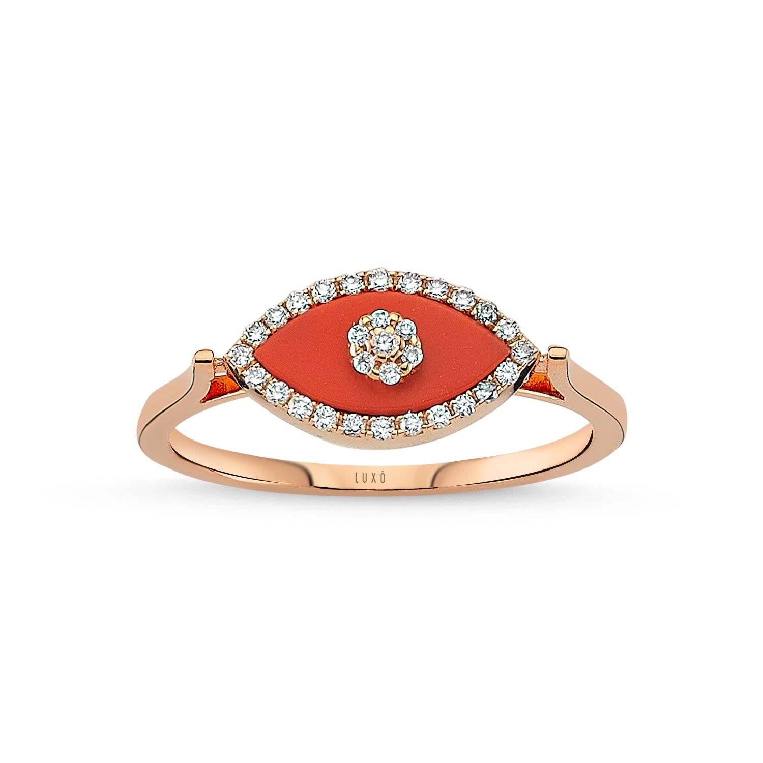 Women’s Red Eyeful Coral Diamond Rose Gold Ring Luxo Diamond