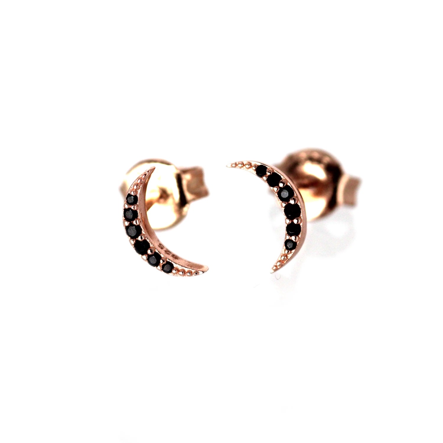 Women’s Rose Gold Black Moon Earrings Vicstonenyc Fine Jewelry