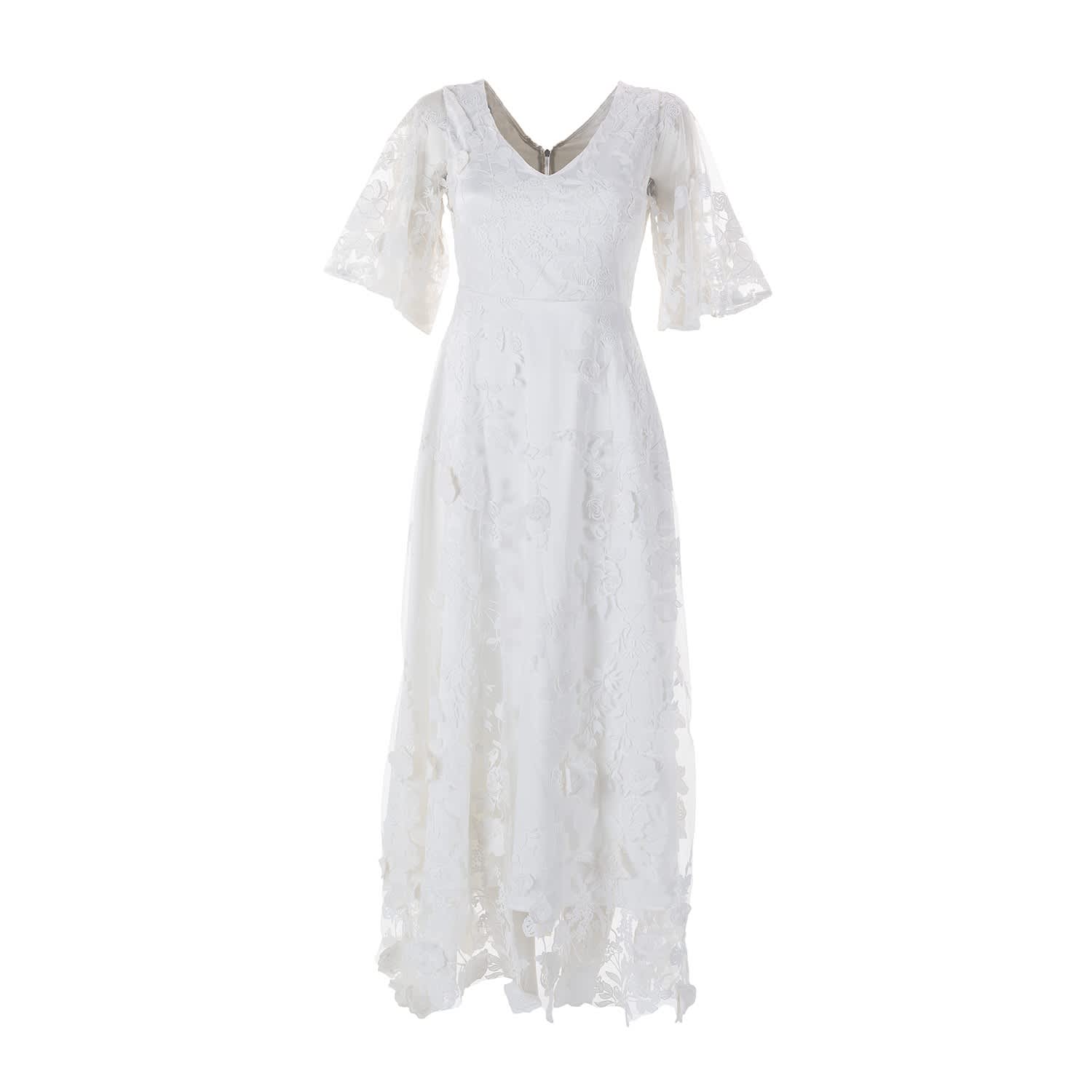 white silk lace dress