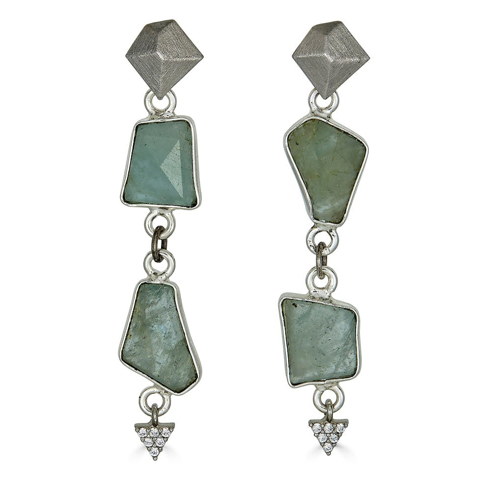 Loni Paul Jewelry Women's Green / Silver Asymmetrical Aquamarine Silver Earrings In Multi
