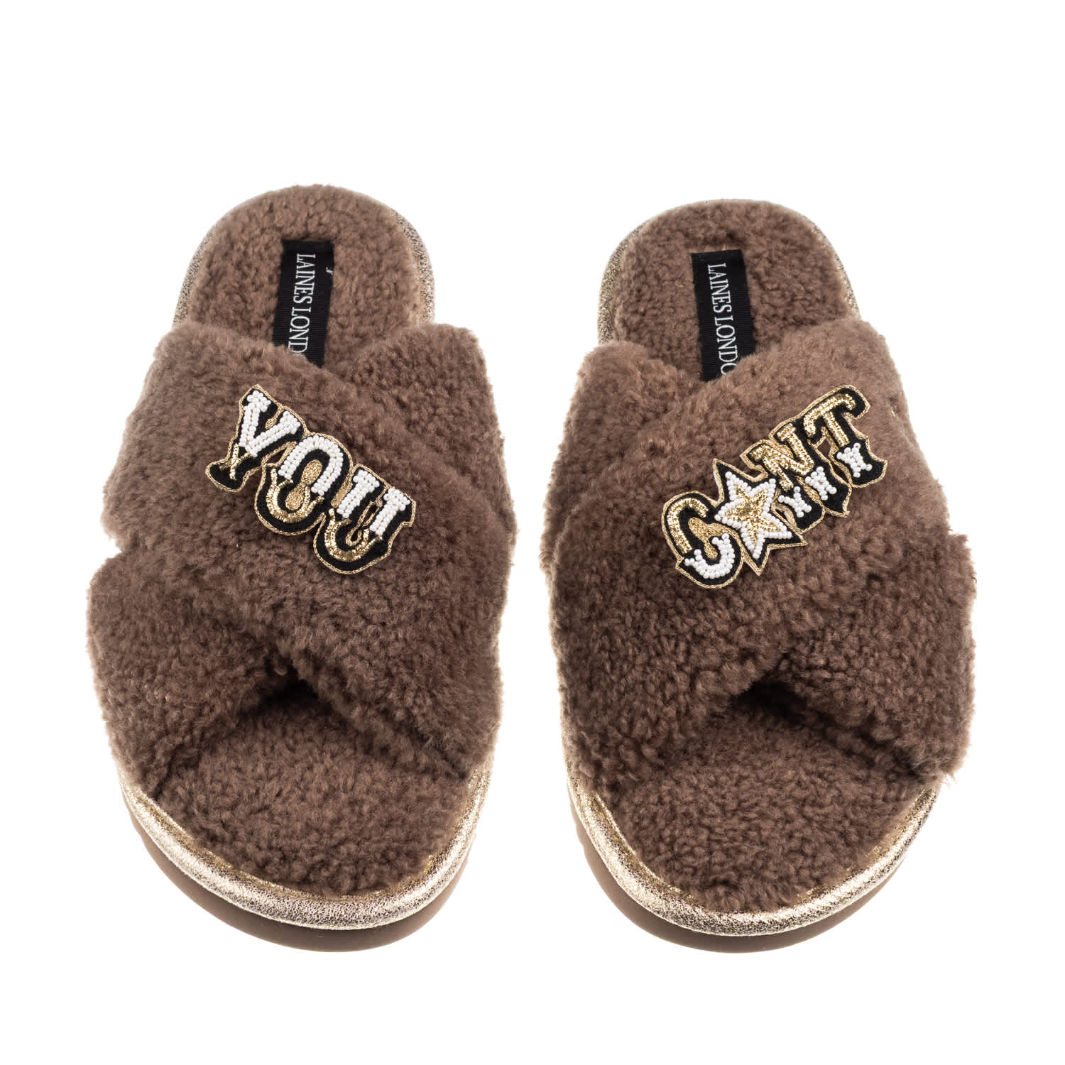 Laines London Women's Brown / Neutrals Laines Neutral Boucle Slippers With You Cunt Brooches - Mink In Brown