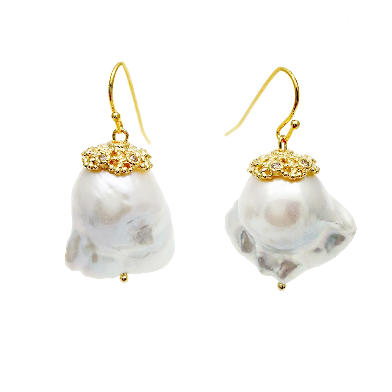 Farra Women's White Natural Baroque Pearls & Quartz Earrings