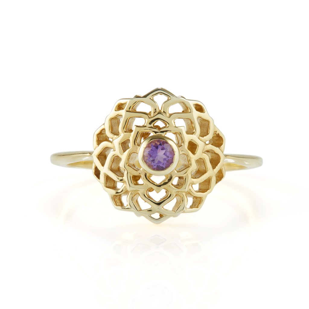 Women’s Crown Chakra Gold Vermeil Ring - Amethyst Charlotte’s Web Jewellery