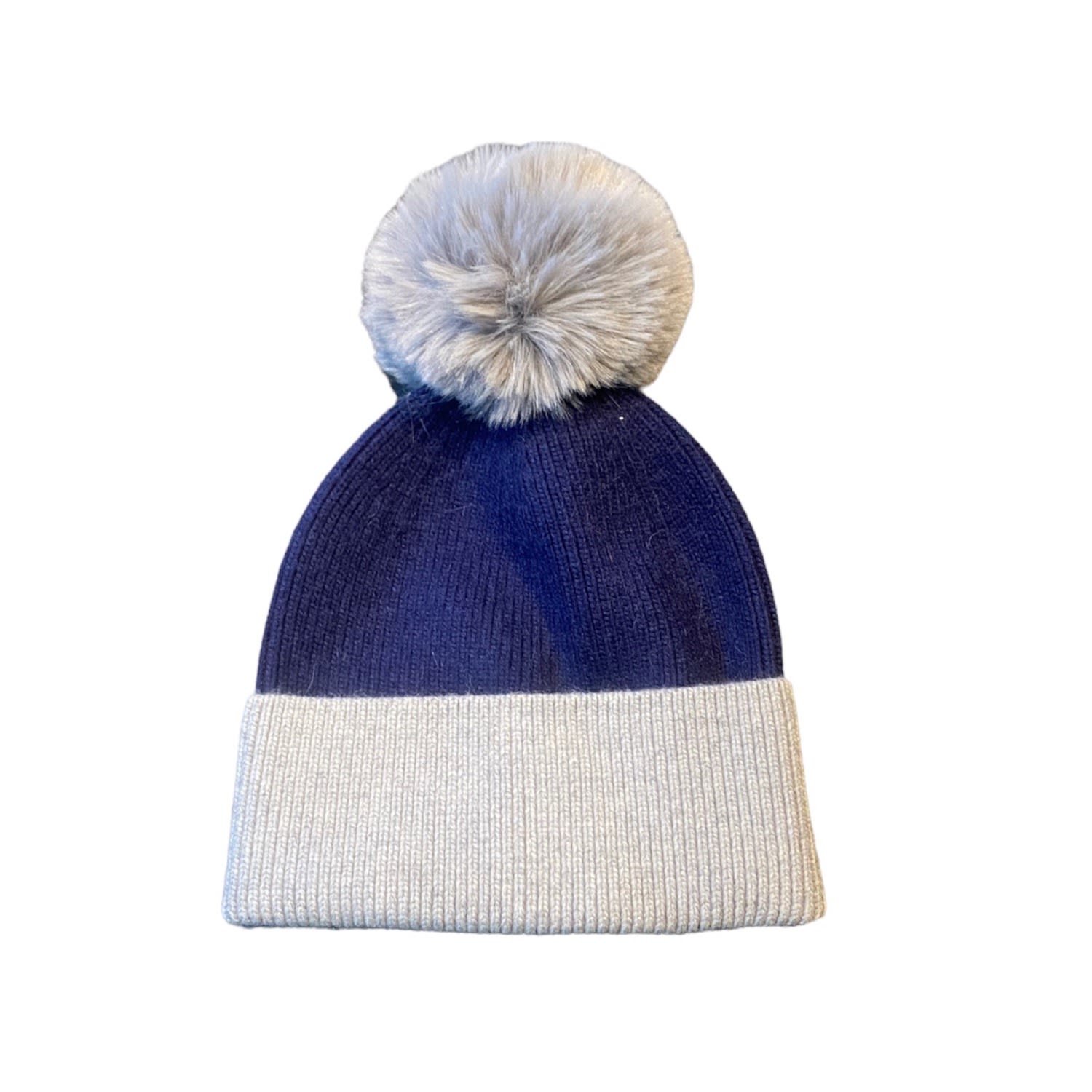 Lula-ru Women's Blue / Grey Navy & Grey Cashmere Hat In Blue/grey