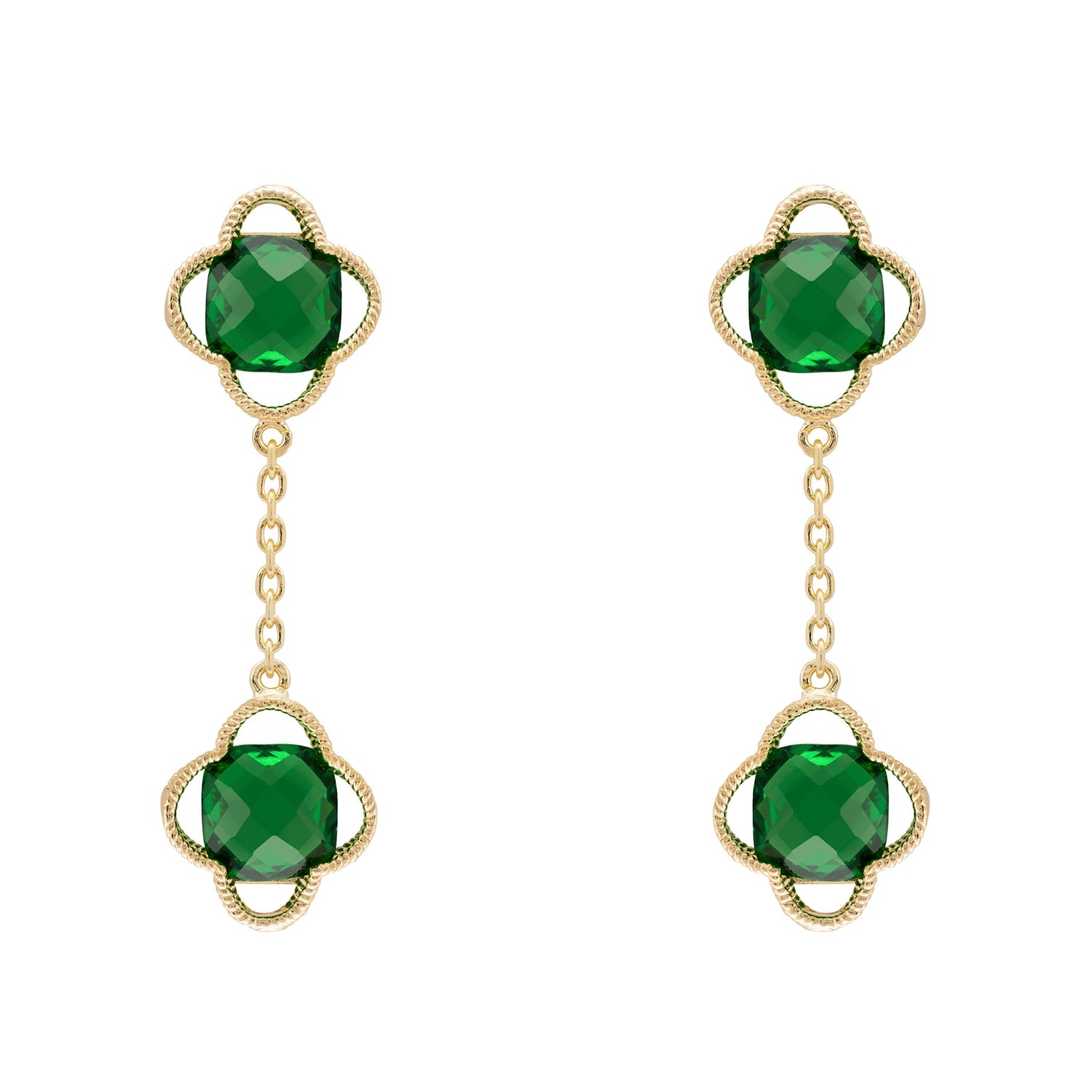 Women’s Green / Gold Open Clover Double Drop Earrings Gold Emerald Latelita