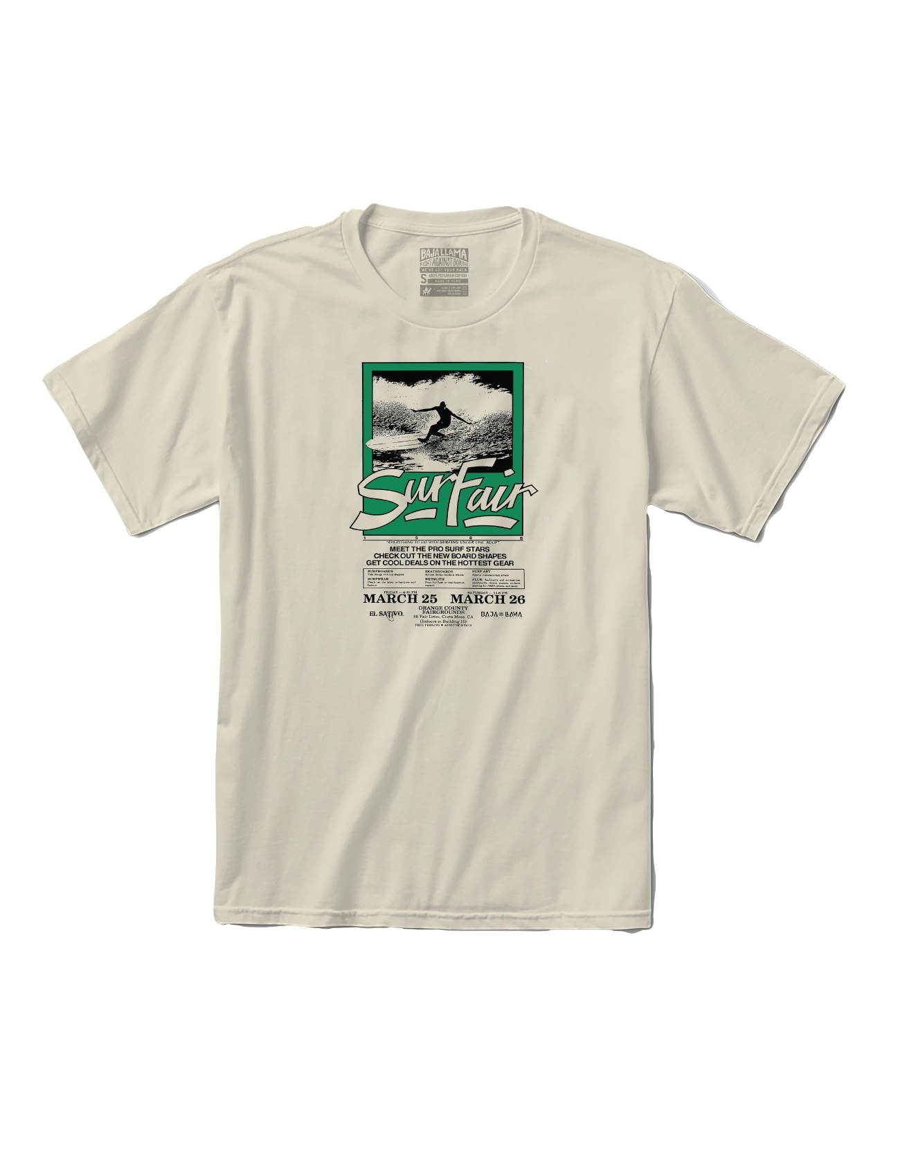 Men’s White Surf Fair Game - Primo Graphic Tee Large Baja Llama