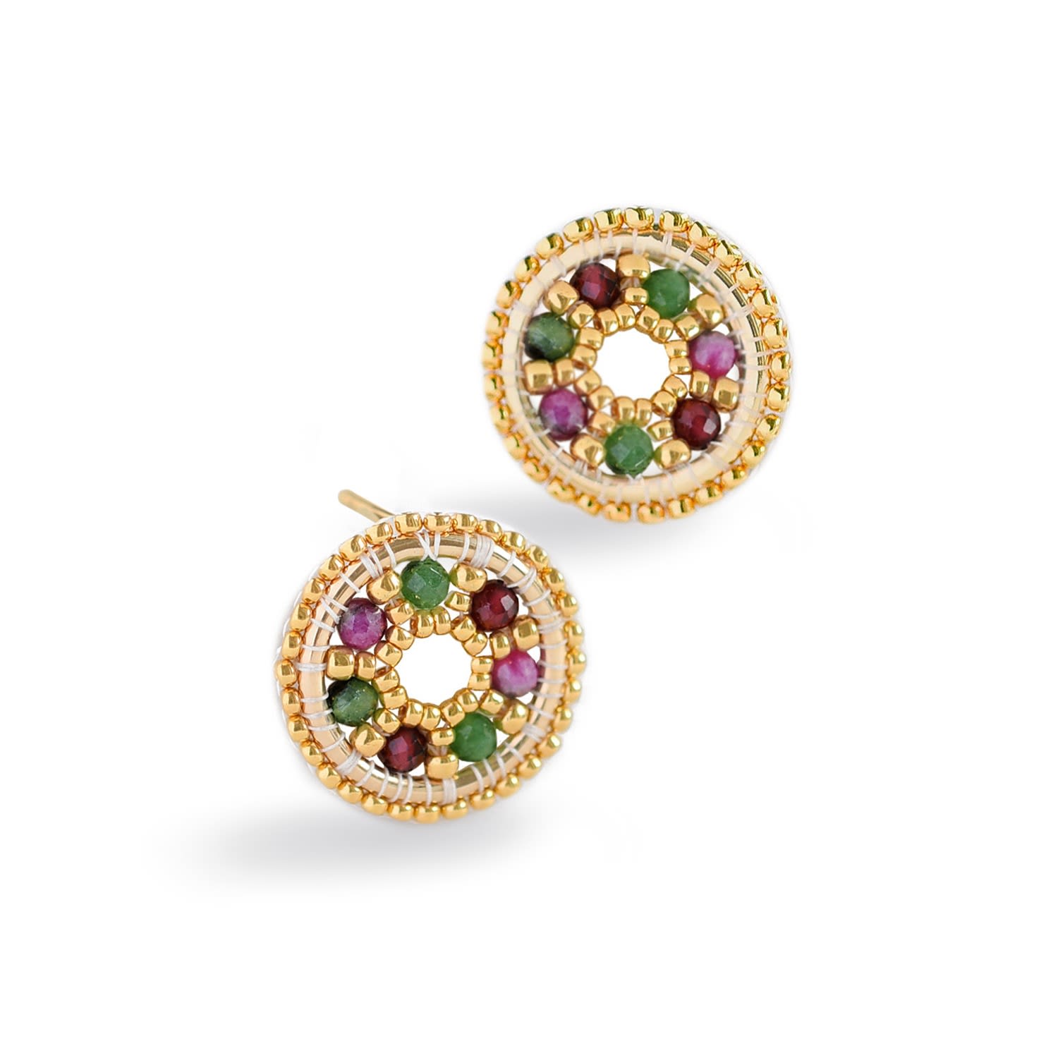 Eden + Elie Women's Green / Yellow Celestia Prism Circle Earrings - Ruby Zoisite In Multi