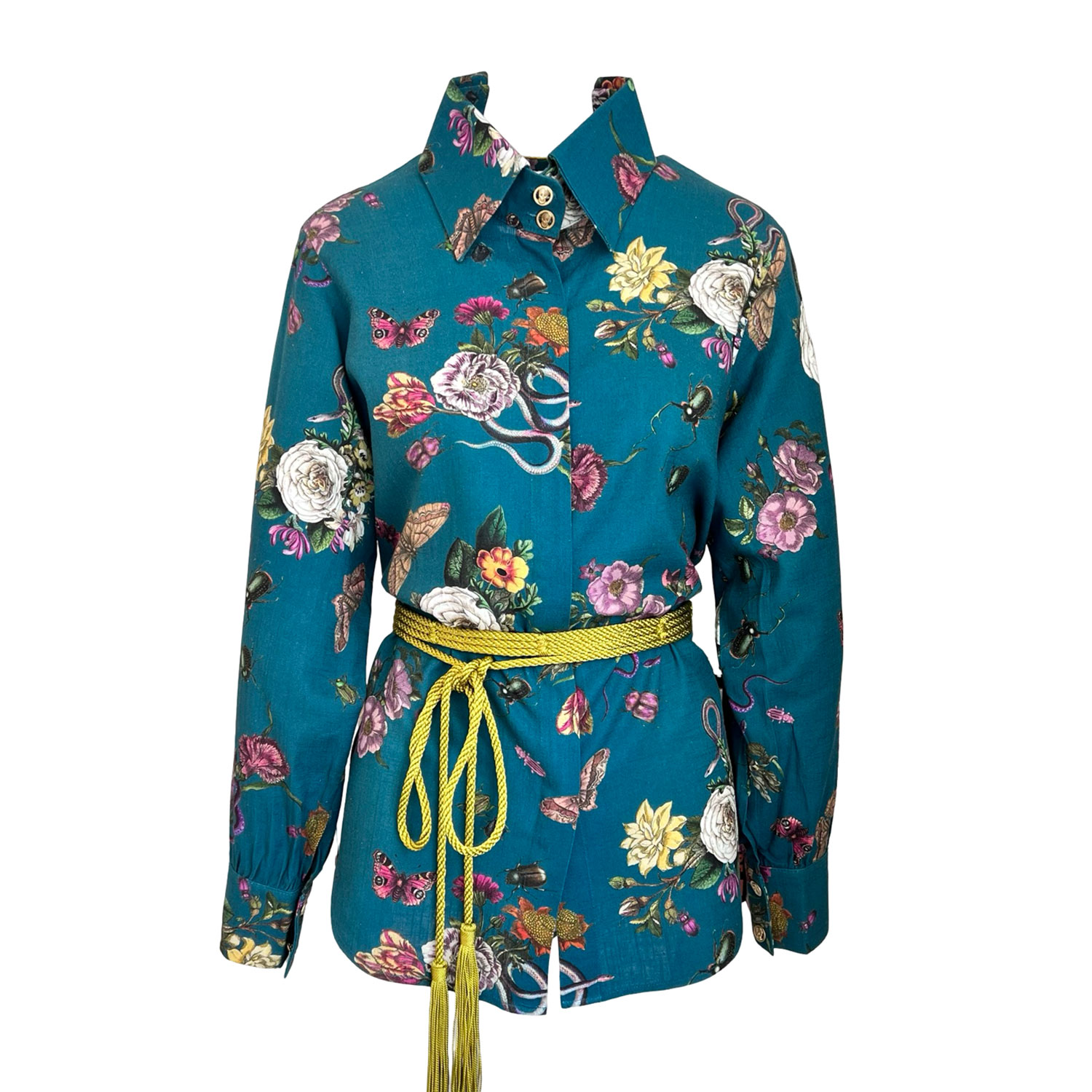 L2r The Label Women's Blue / Yellow / Orange Fadwa Open Back Shirt In Teal In Blue/yellow/orange