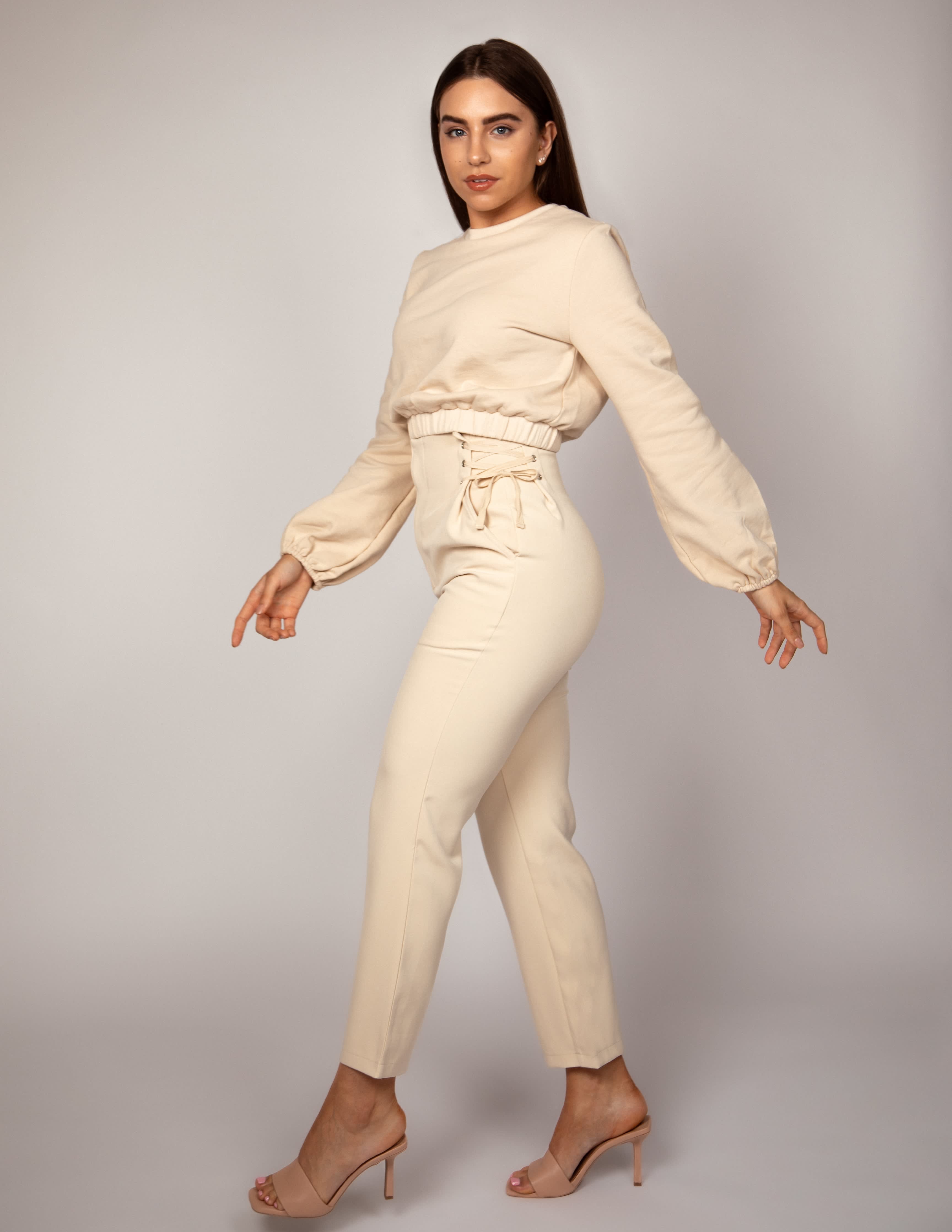 Beige - High Waisted Trousers