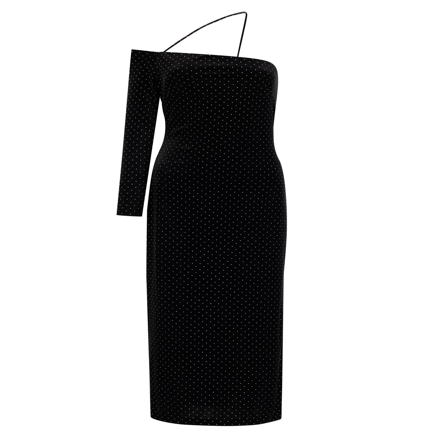 Azzalia Women's Asymmetrical Velvet Sleeves Dress With Ankle Length - Black & Silver Studs In Black