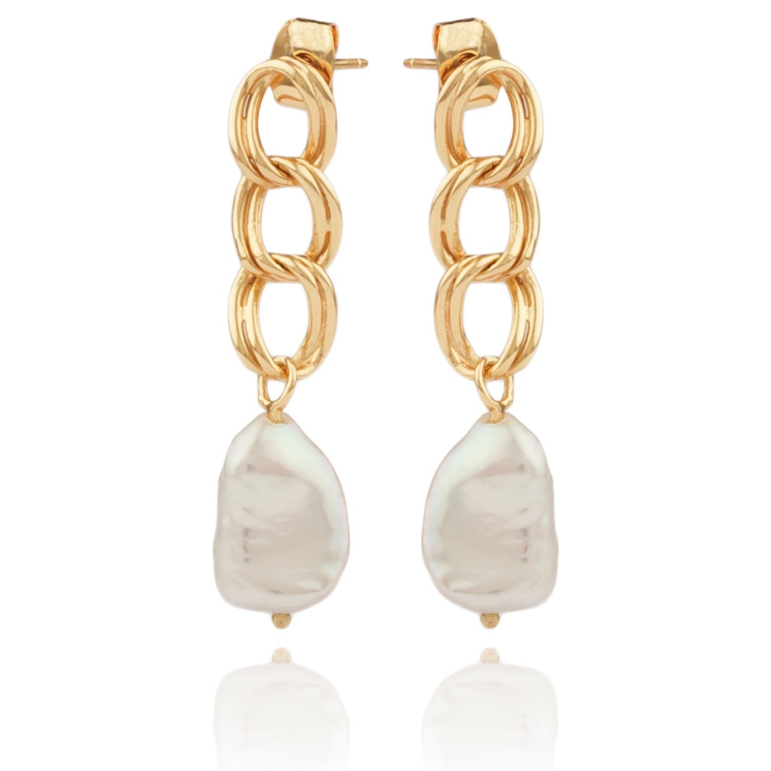 Women’s Gold Marion Drop Earrings With Baroque Pearls And Chains House of Elliott