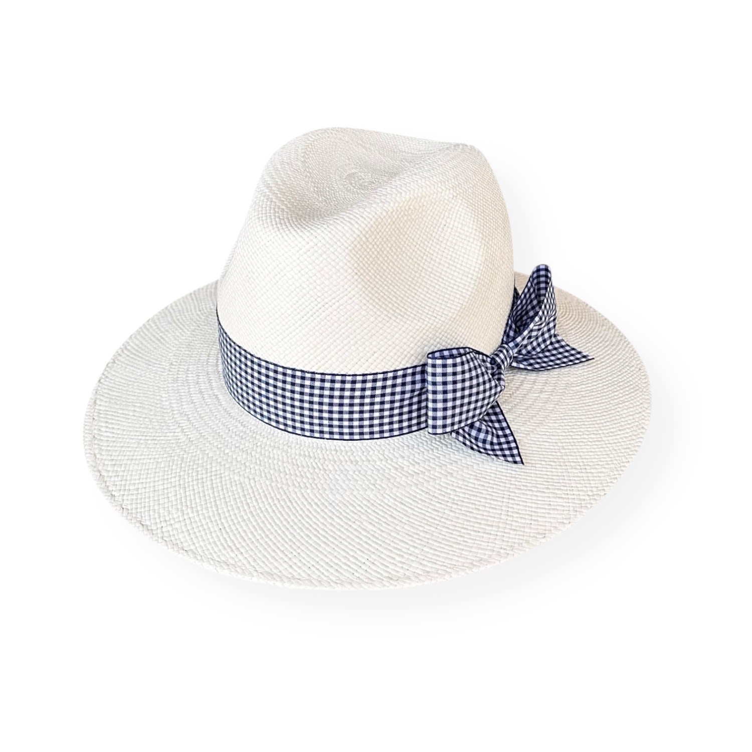 Maison Laurette Women's White / Blue Fedora With Gingham Ribbon Bow In Multi