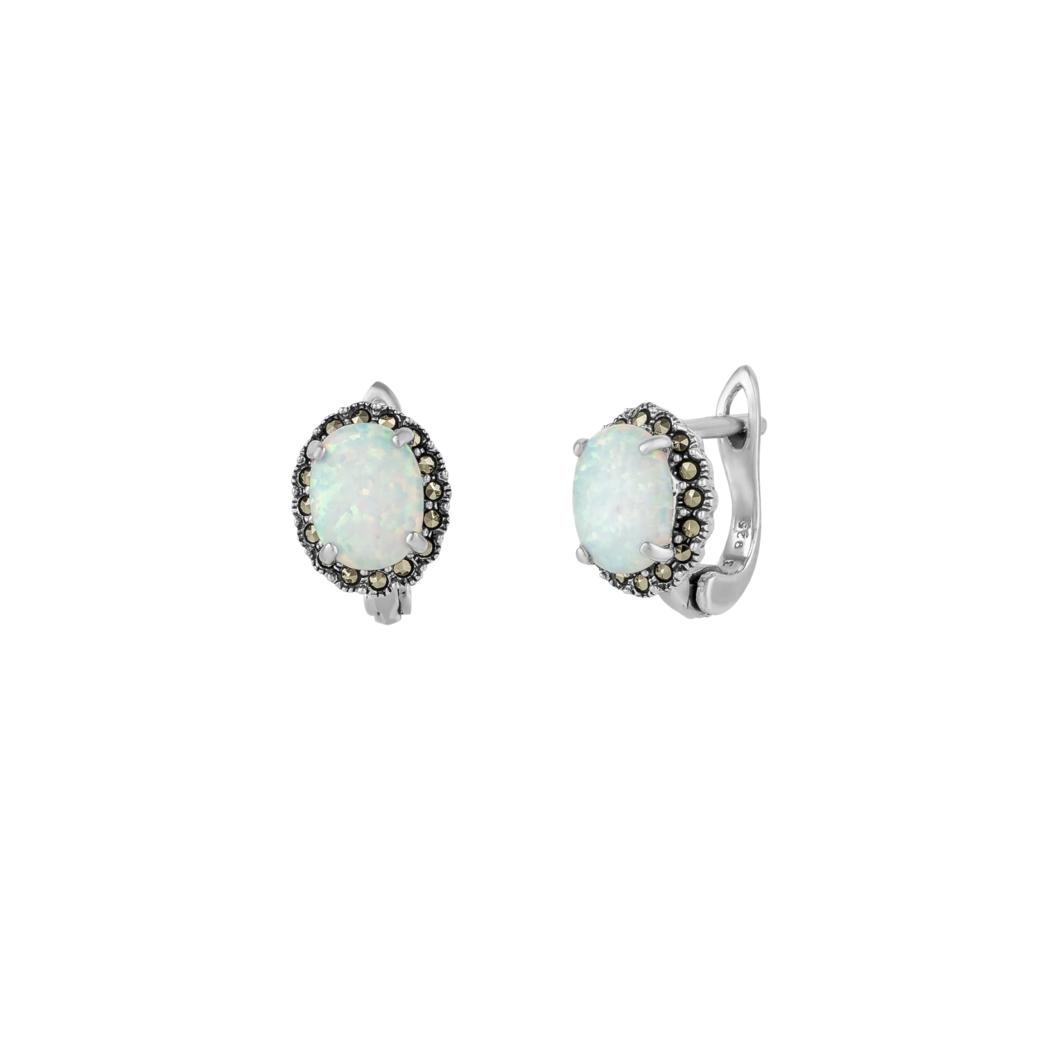 Spero London Women's White / Silver High Quality White Opal Earrings With Marcasite Gemstone