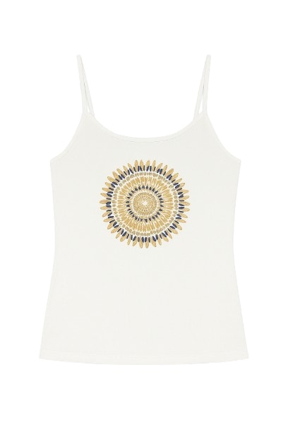 Conquista Women's Neutrals Printed Spaghetti Top In Ecru In Sand