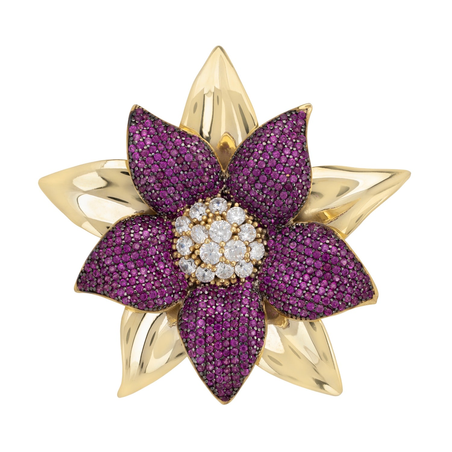 Latelita Women's Gold / White / Pink Marguerite Daisy Flower Cocktail Ring Ruby Gold