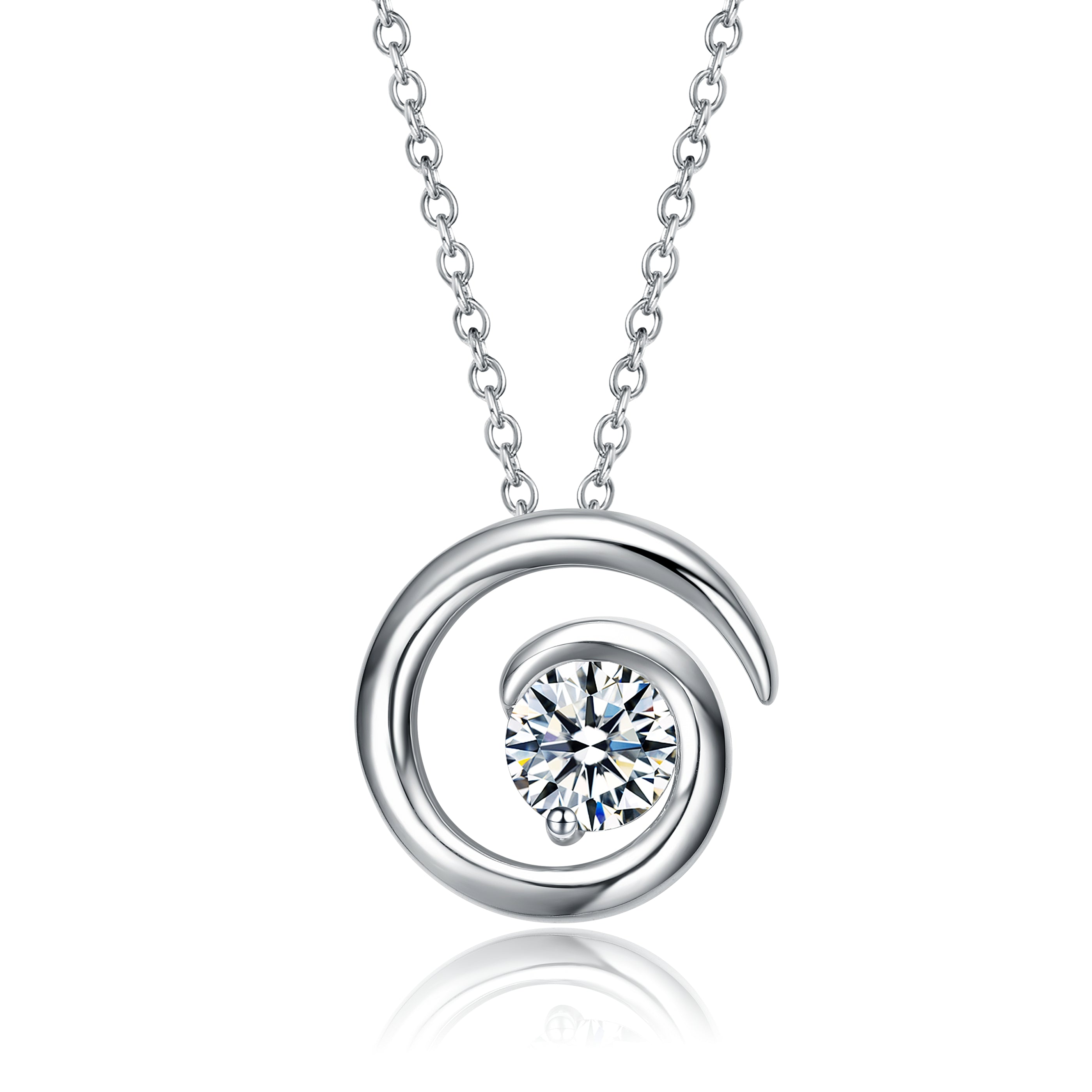 Women’s Stella Valentino Sterling Silver White Gold Plated With Lab Created Moissanite Open Eternity Circle Swirl Pendant Necklace Genevive Jewelry