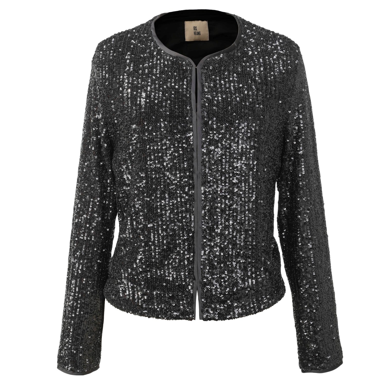 Smart And Joy Women's Round Collar Glitter Jacket - Black In Black
