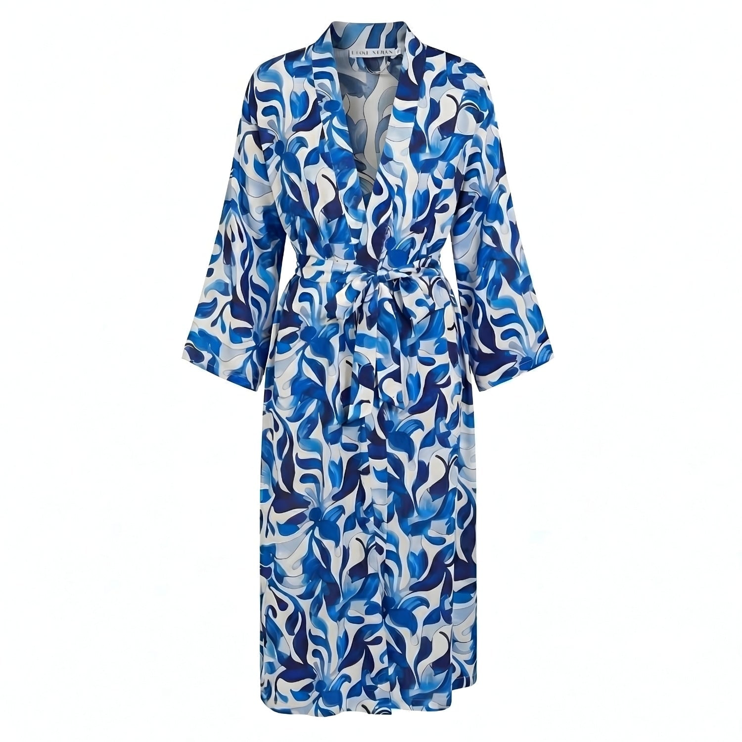 Women's Blue Silk Midi Kimono - Azure Swan | Large | Elise Seren