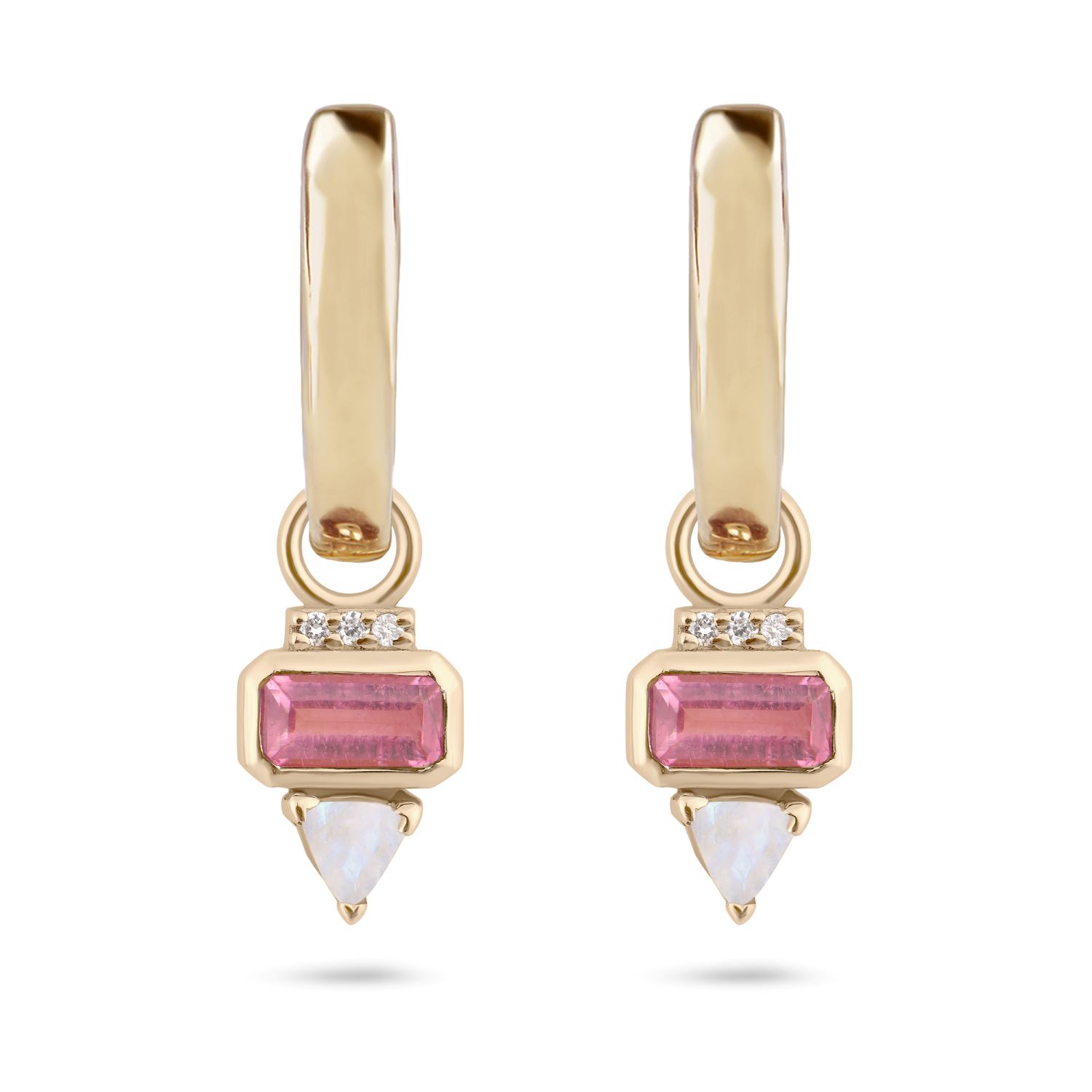 Zohreh V. Jewellery Women's Pink / Purple / Gold Pink Tourmaline, Diamond & Moonstone Hoop Earrings 9k Gold